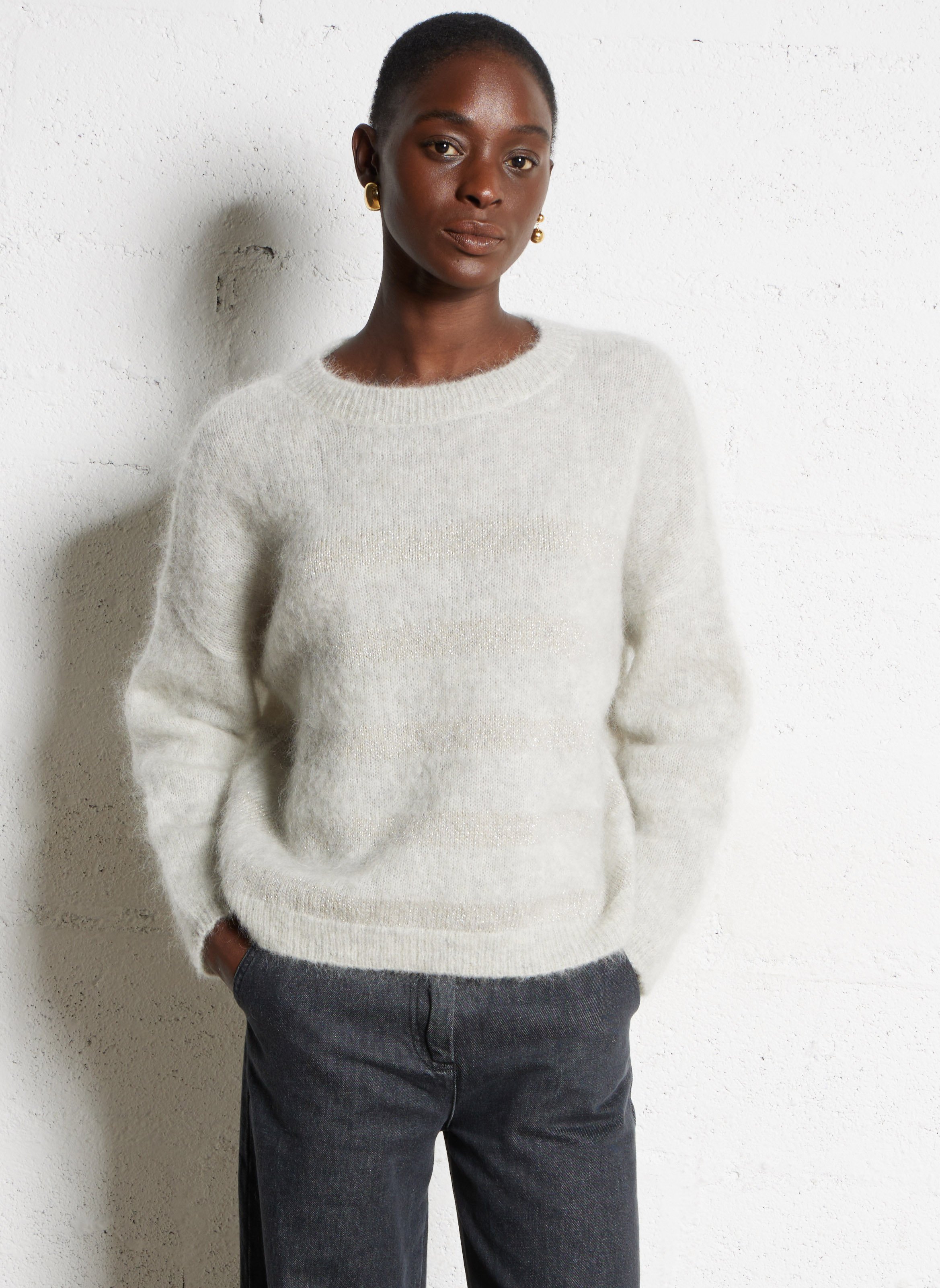 Wool-blend loose-fit striped sweater DES PETITS HAUTS Grey