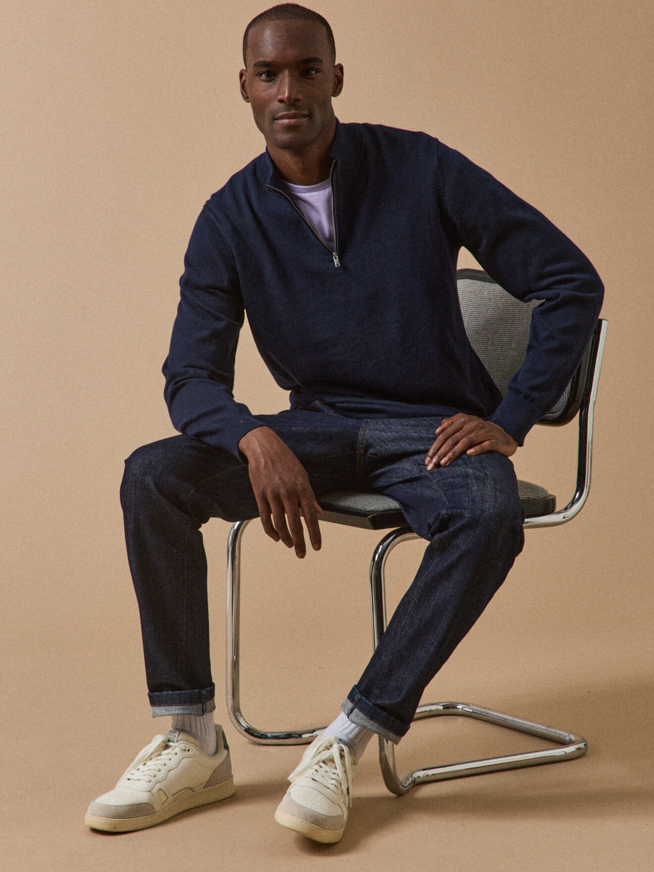 Organic cotton and cashmere high-neck sweater CYRILLUS Blue