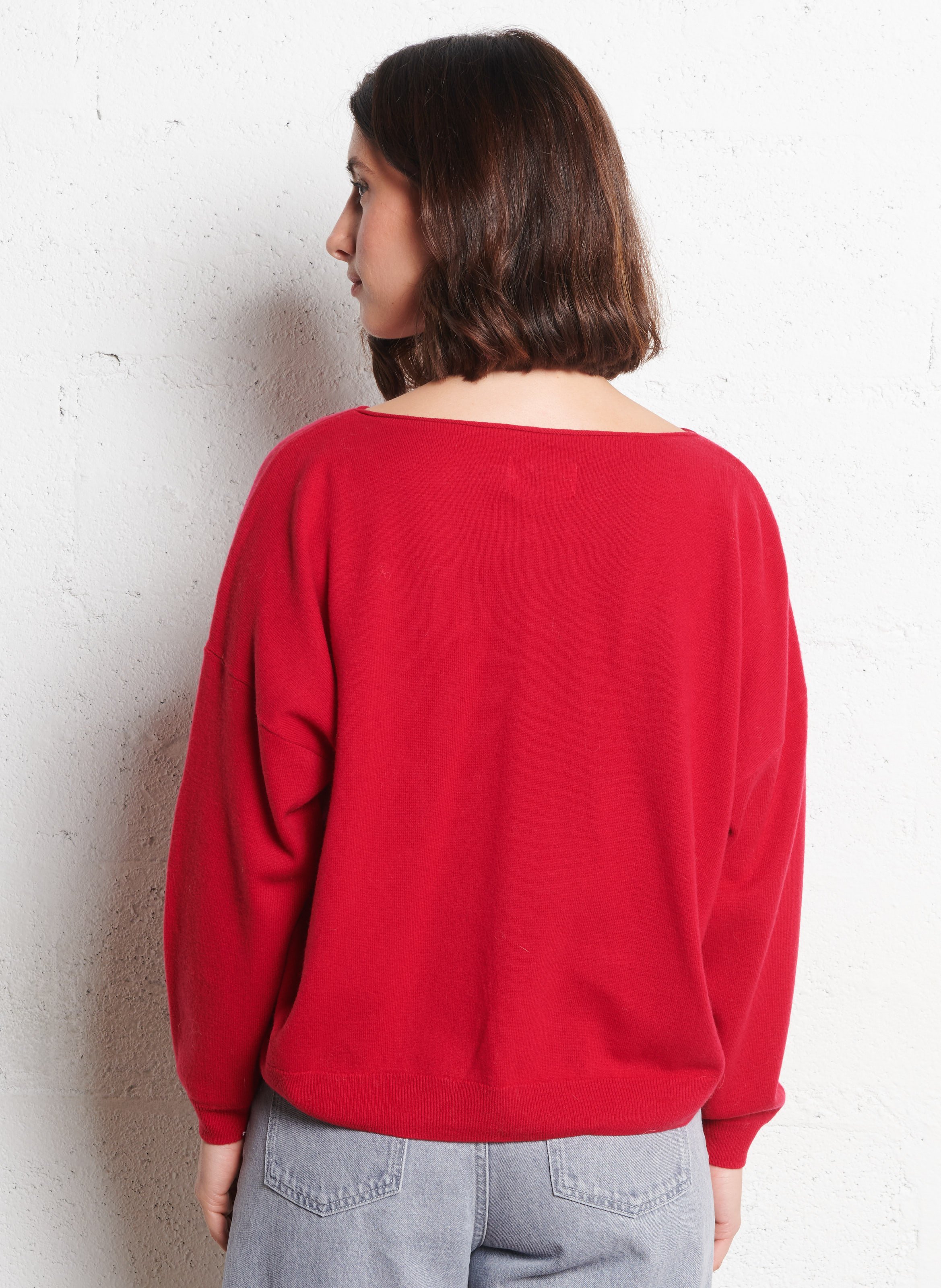 Pull col bateau roulotté uni en laine DES PETITS HAUTS Rouge