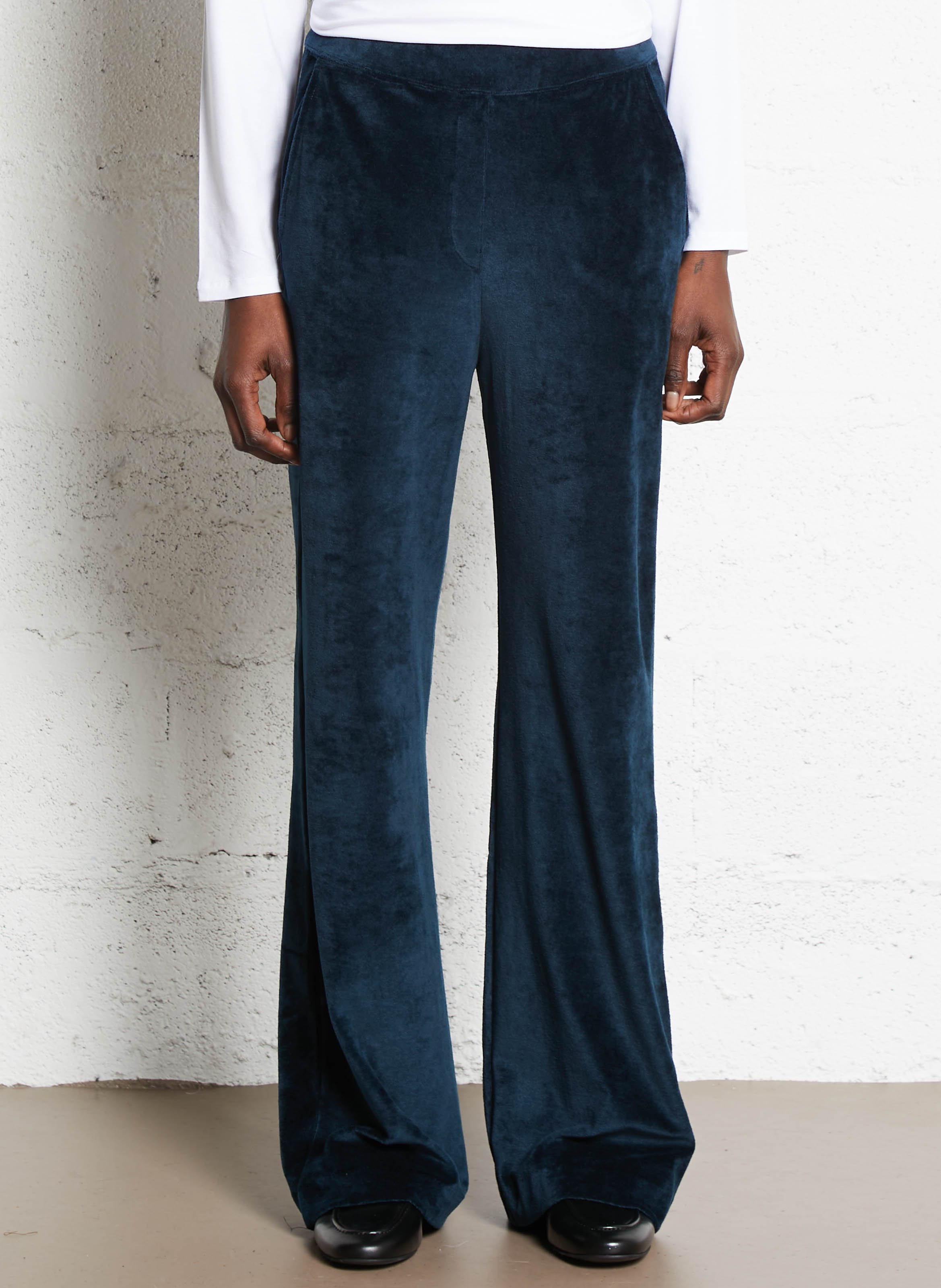 Straight velvet trousers in plain color MAJESTIC FILATURES Blue