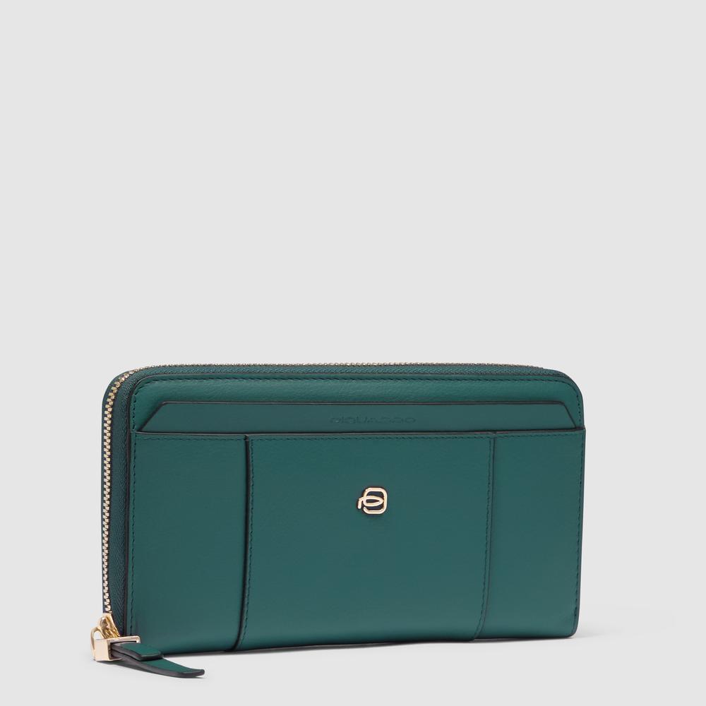 Women's zip-around wallet with four compartments PIQUADRO Blue