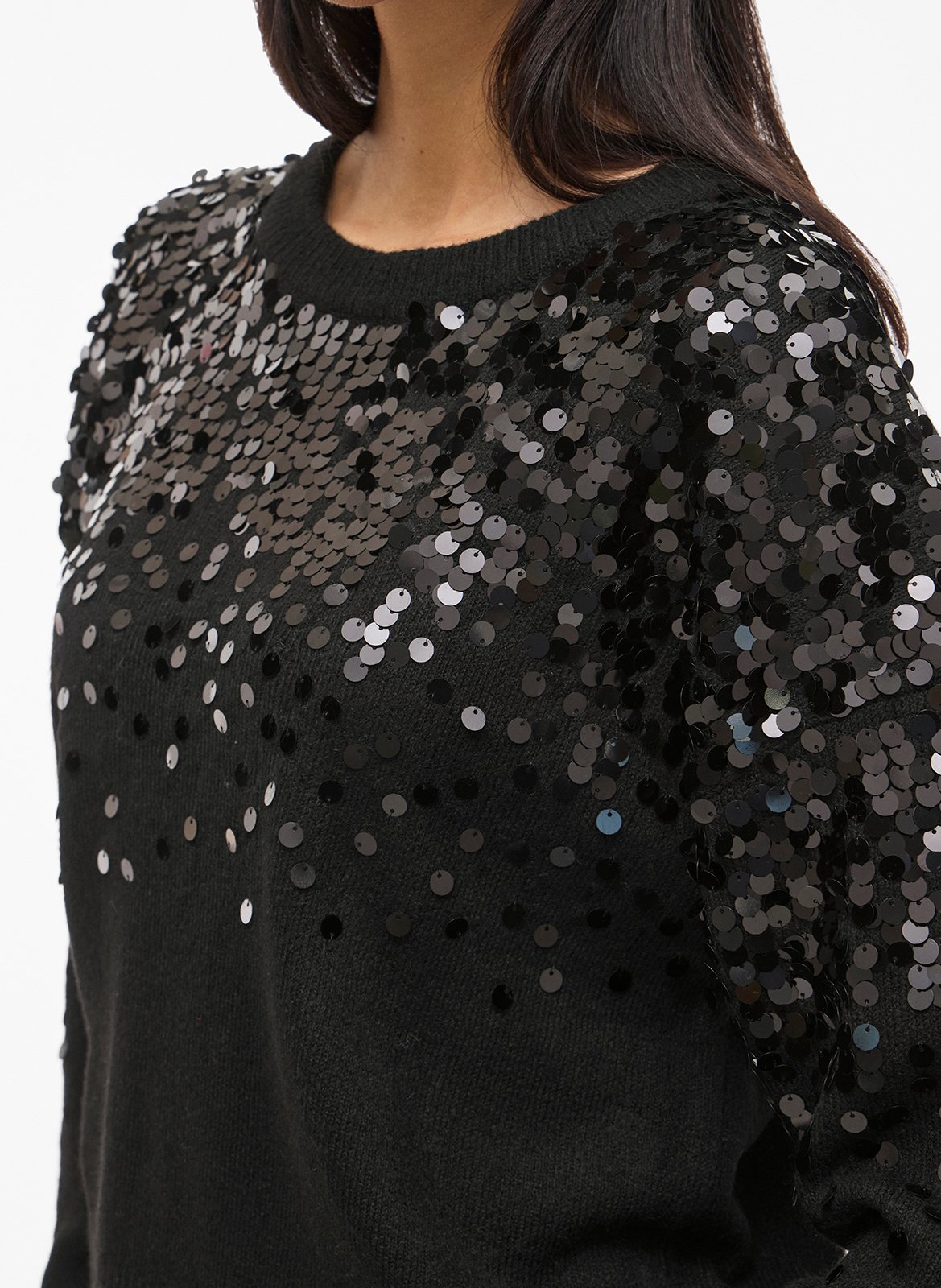 Pull col rond à sequins VILA Noir