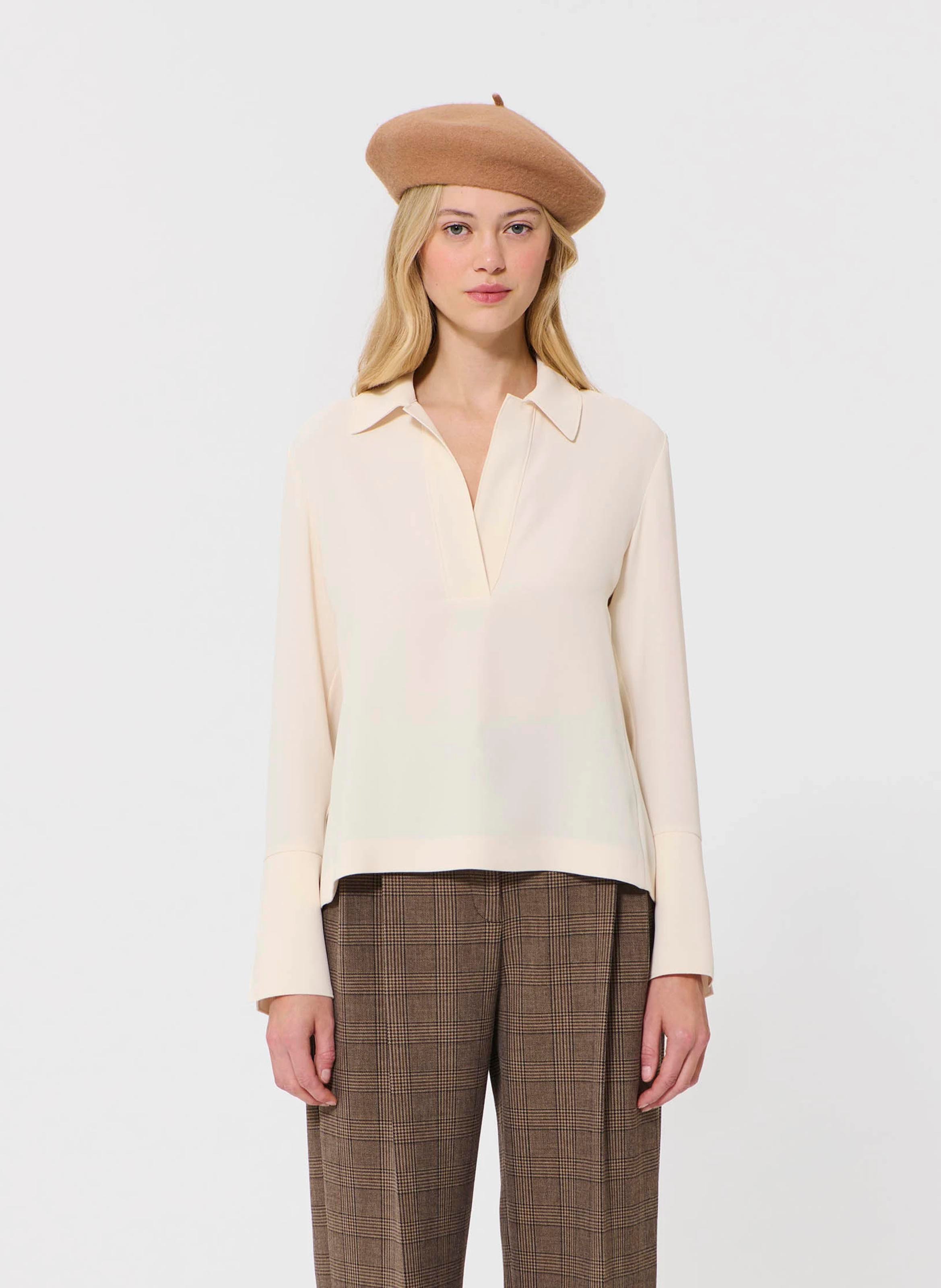 Rundhalsausschnitt-Top in Uni mit 3/4-Ärmeln TARA JARMON Beige