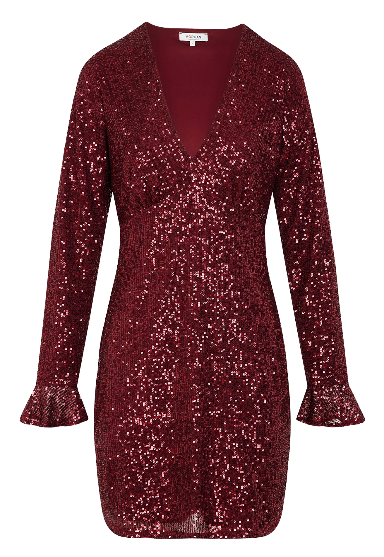 Korte aansluitende jurk met V-hals en pailletten MORGAN Violet