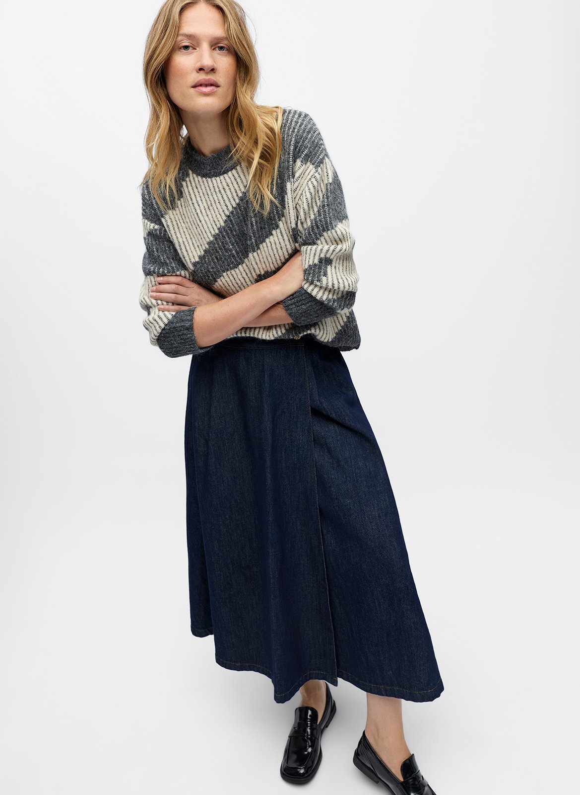 Jupe longue ample en denim brut OBJECT Bleu