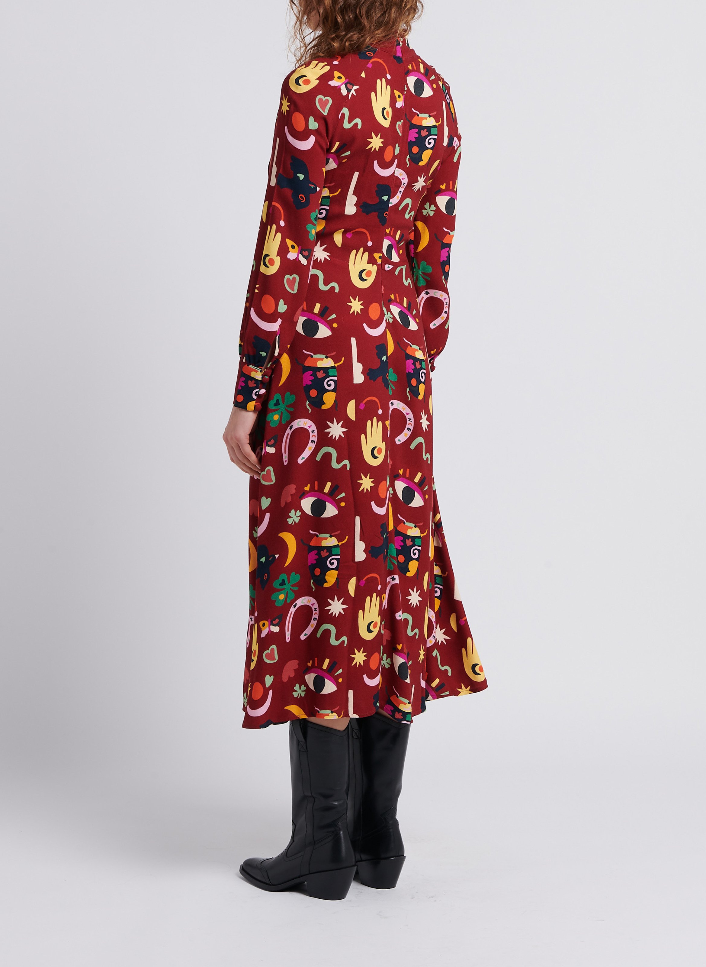 Robe longue col rond imprimée  SOI PARIS Rouge