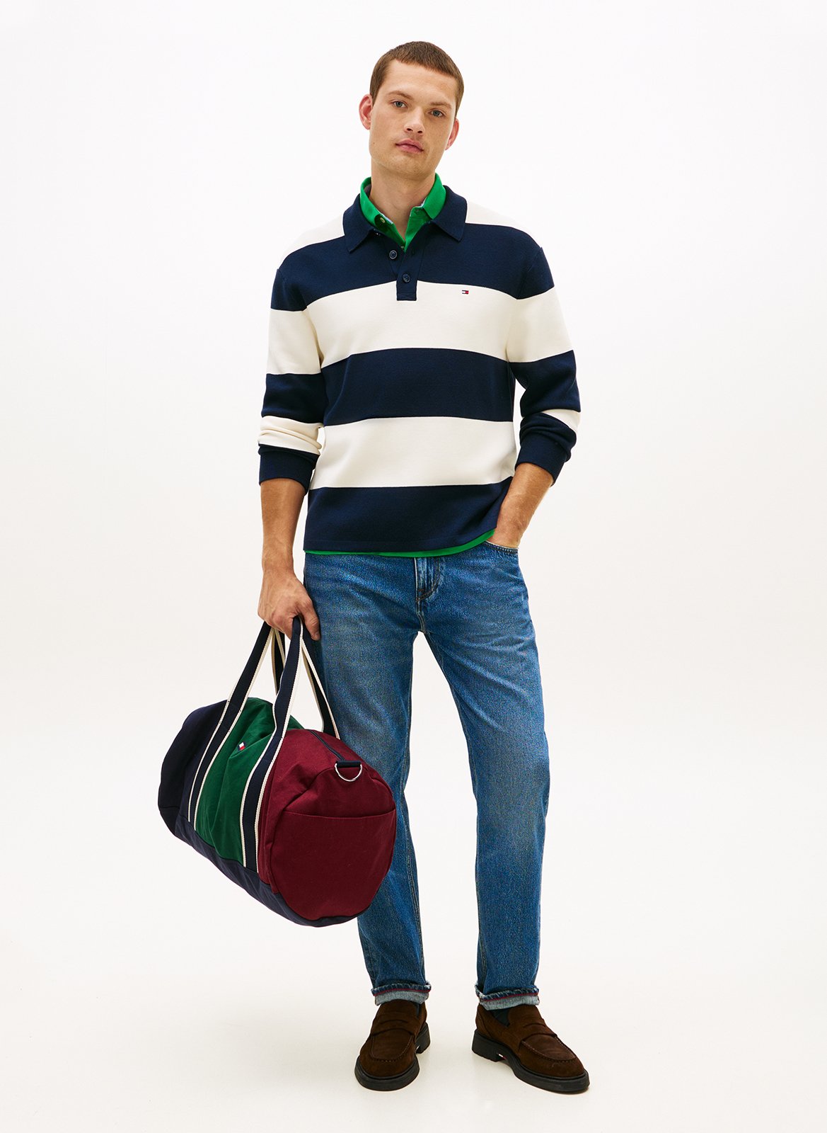Straight polo in striped blended organic cotton TOMMY HILFIGER Blue