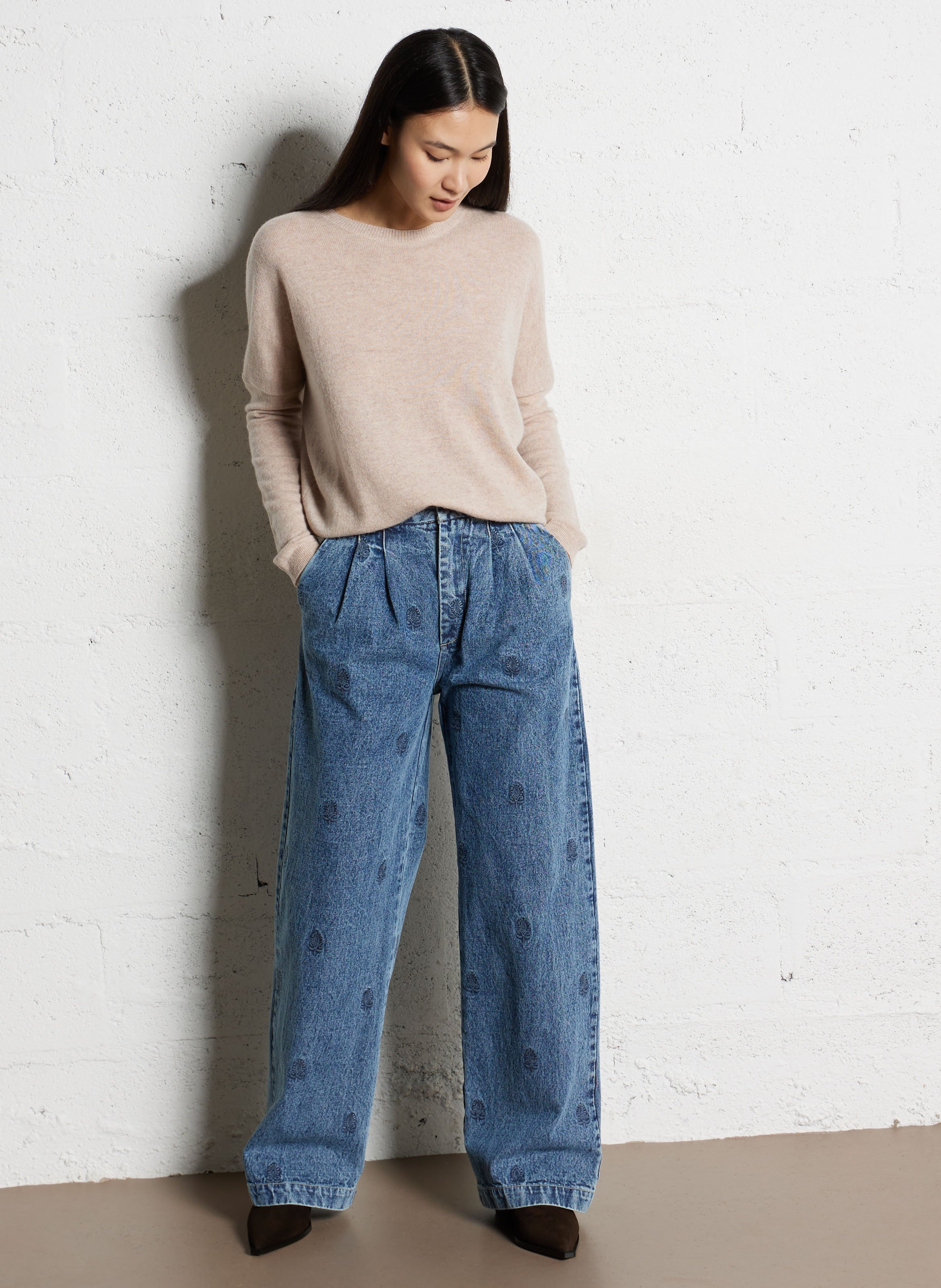 Jean large taille haute en coton  MAISON HOTEL Bleu