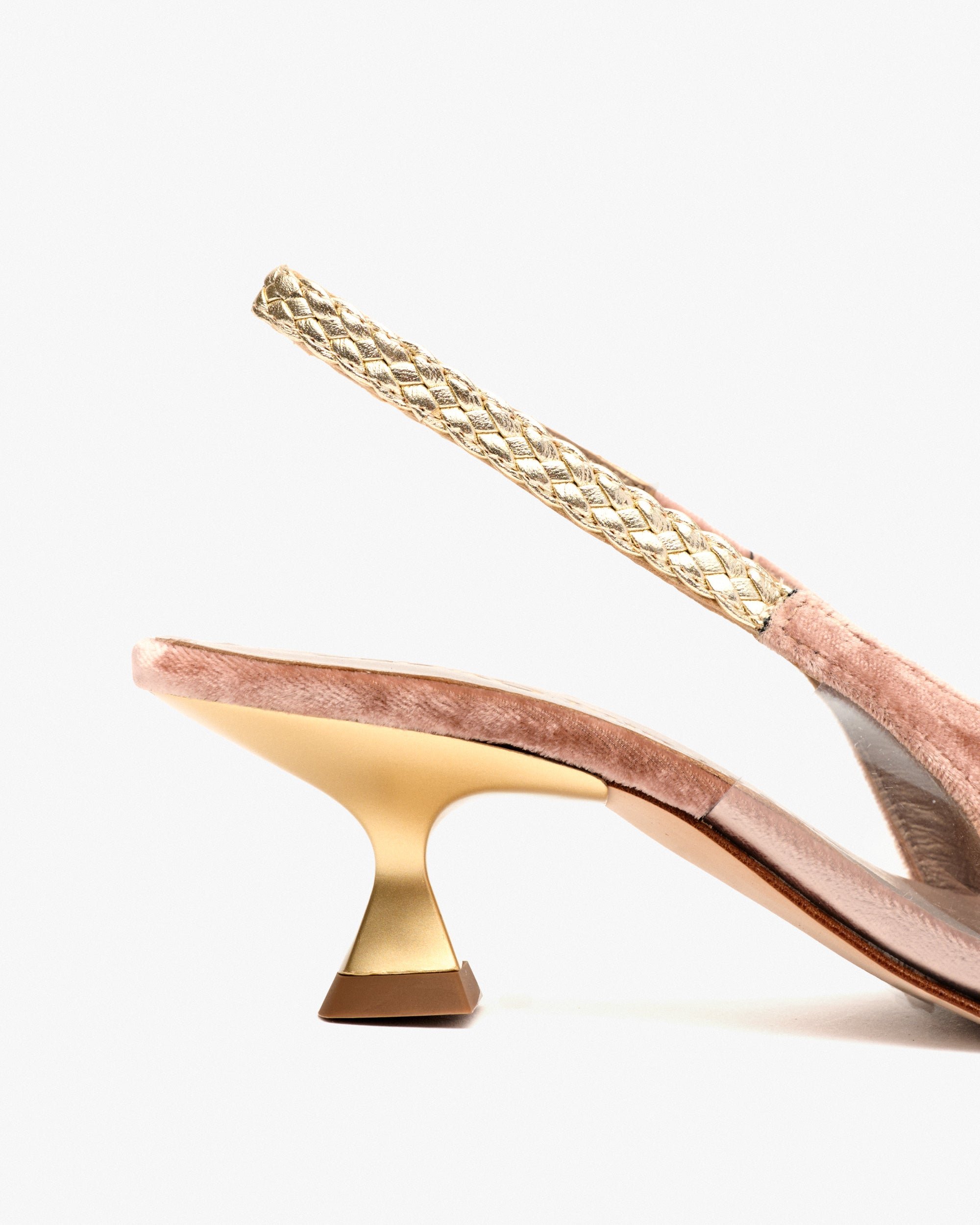 Pink velvet pumps with metallic leather trim PEDRO MIRALLES Pink