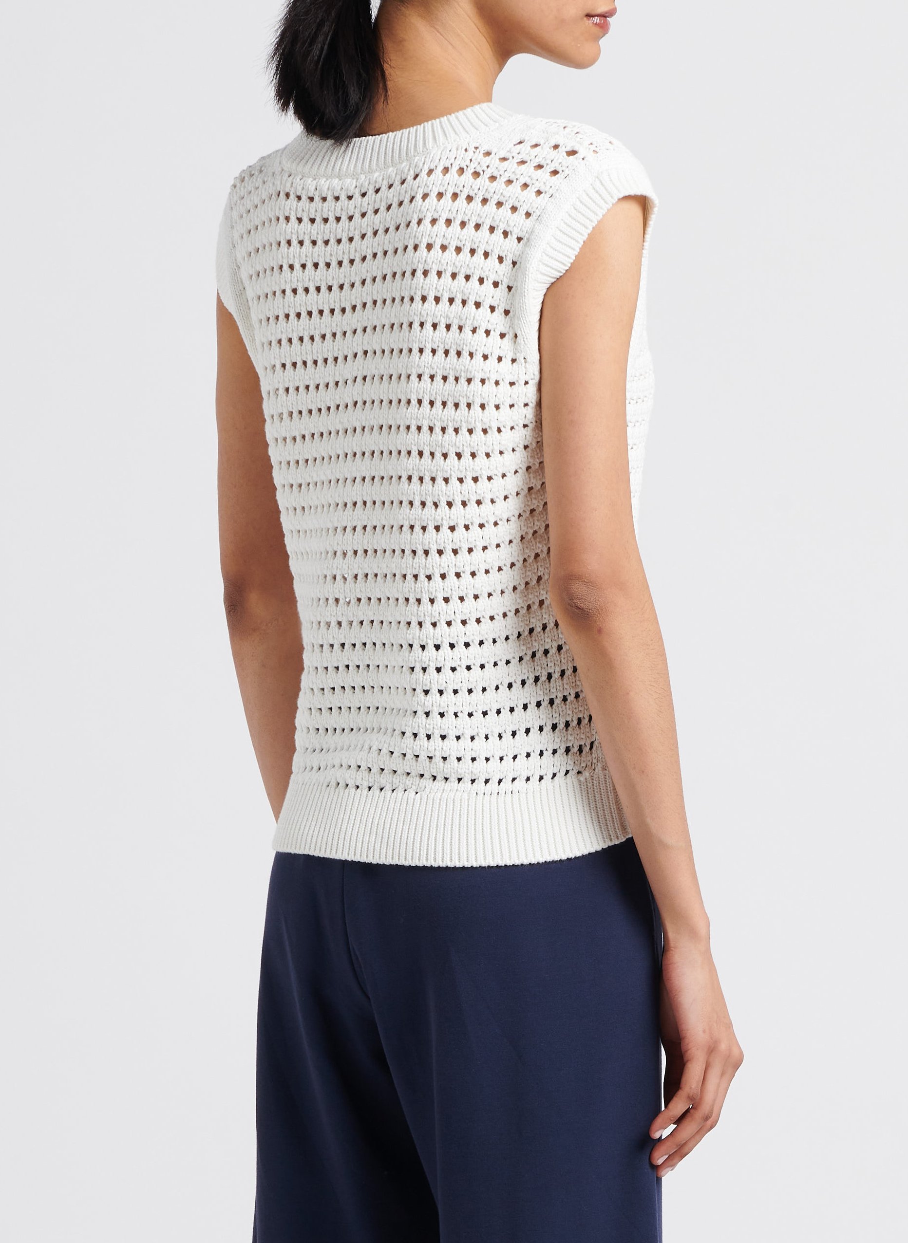 V-neck openwork cotton-blend sleeveless sweater MAX MARA LEISURE White