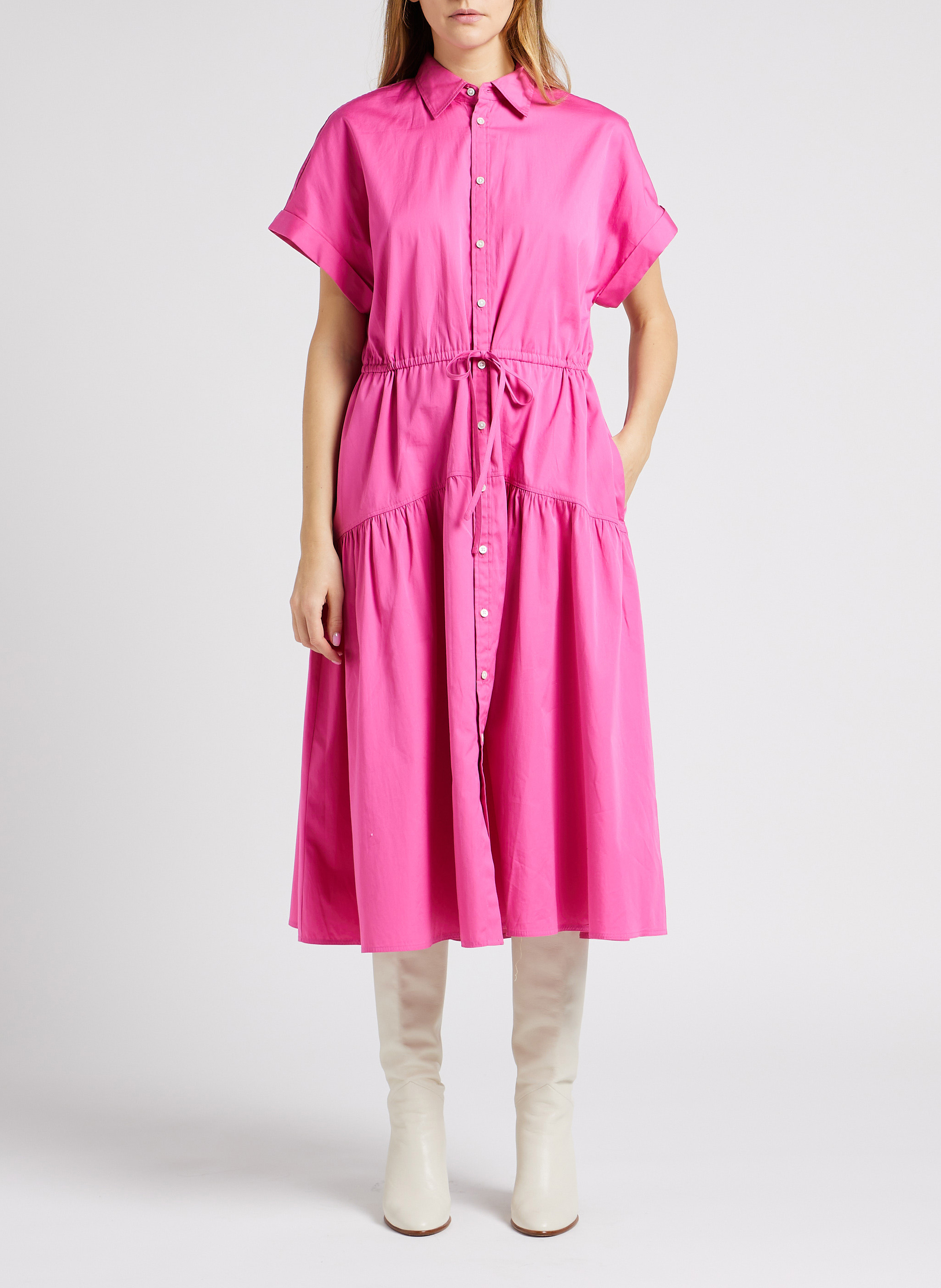 Lange, katoenen jurk met klassieke kraag POLO RALPH LAUREN Roze