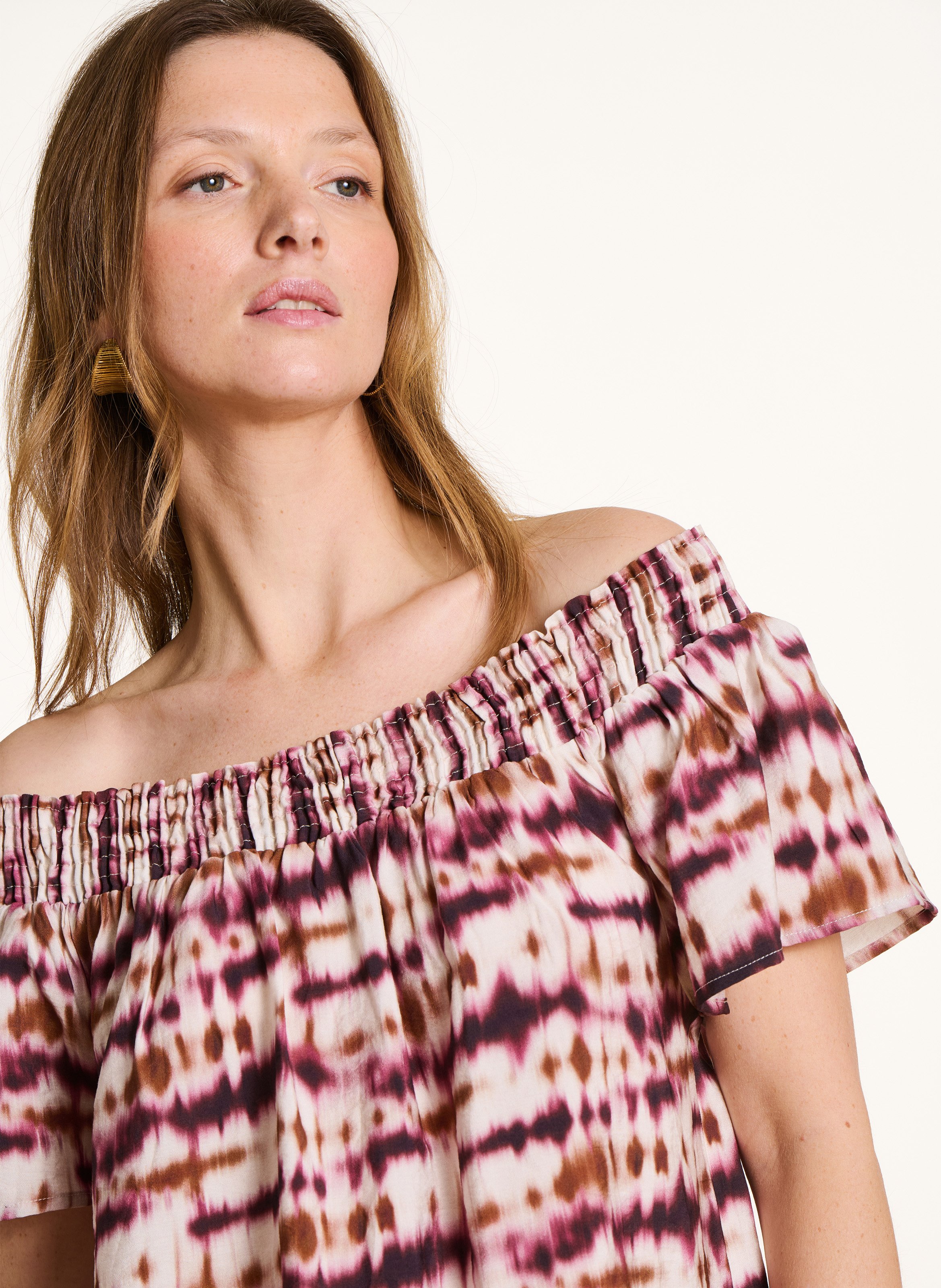 Robe courte off shoulder imprimée LA FEE MARABOUTEE Multicolore