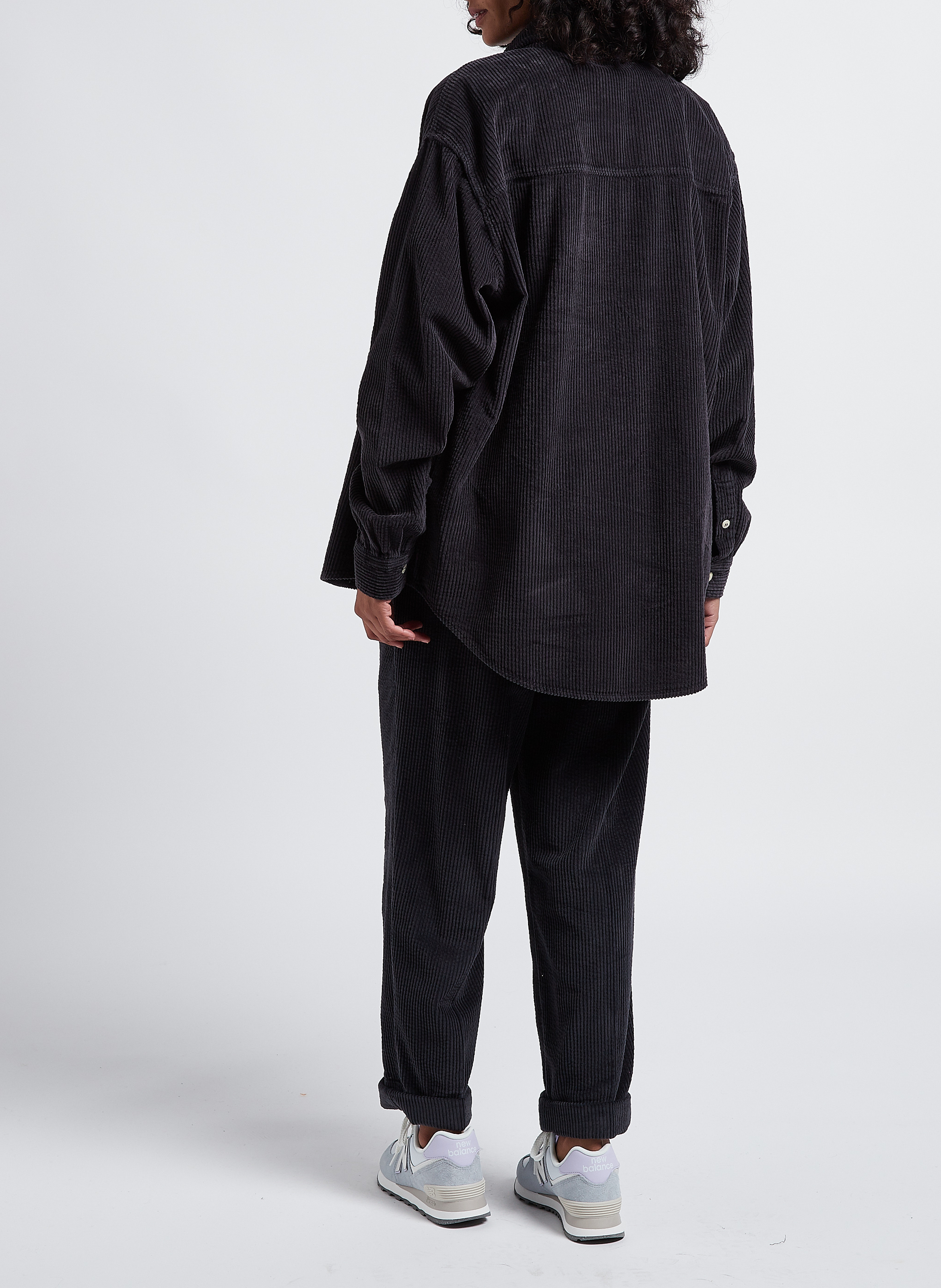 Pantalon large taille haute en velours côtelé AMERICAN VINTAGE Noir