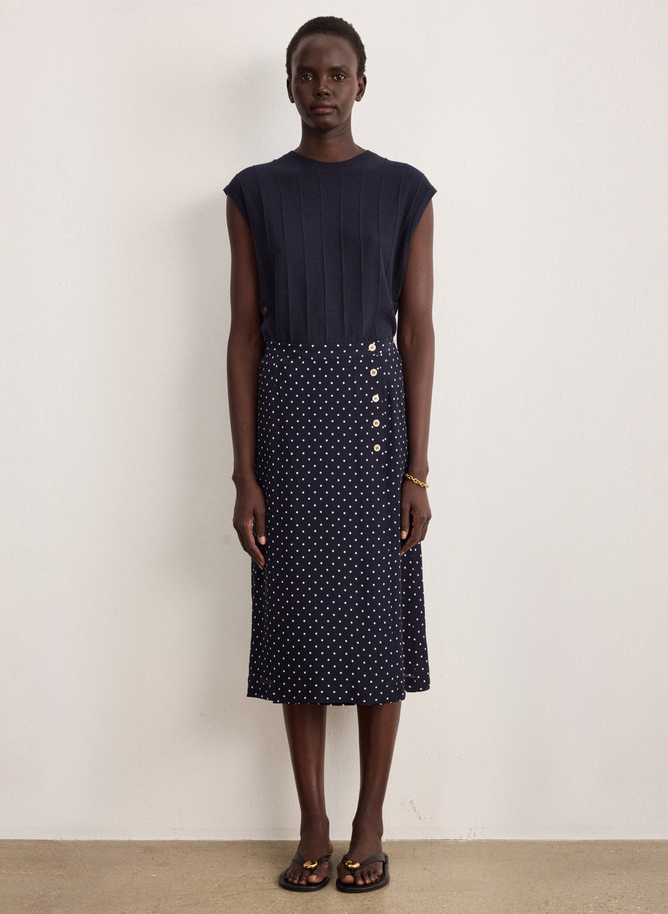 Jupe midi à pois PABLO Bleu