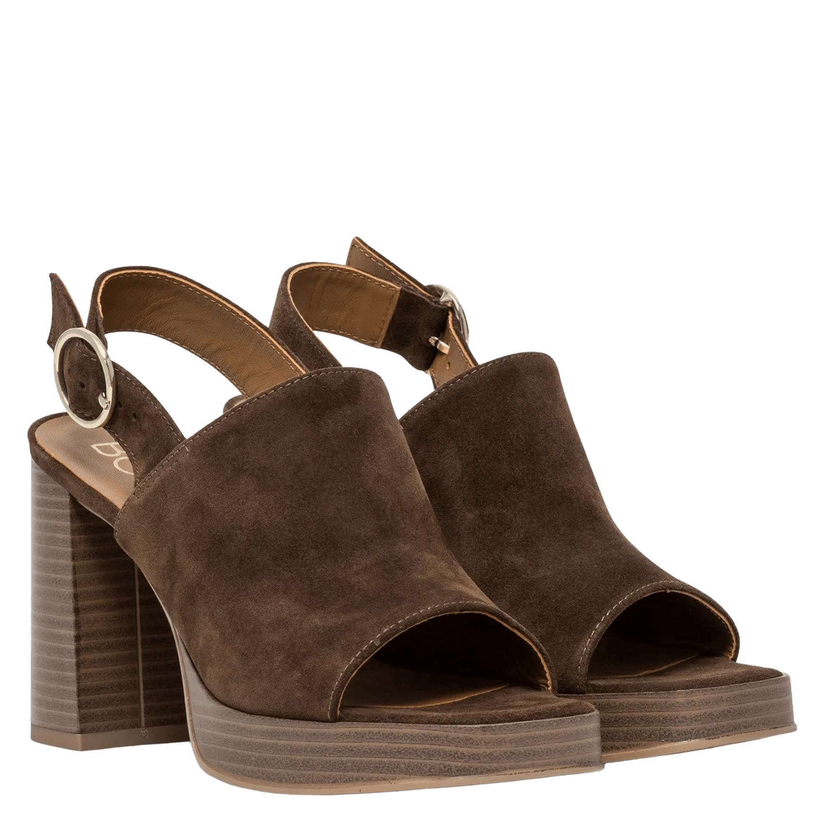 Hoge sandalen met plateauzool van suède leer BOCAGE Bruin