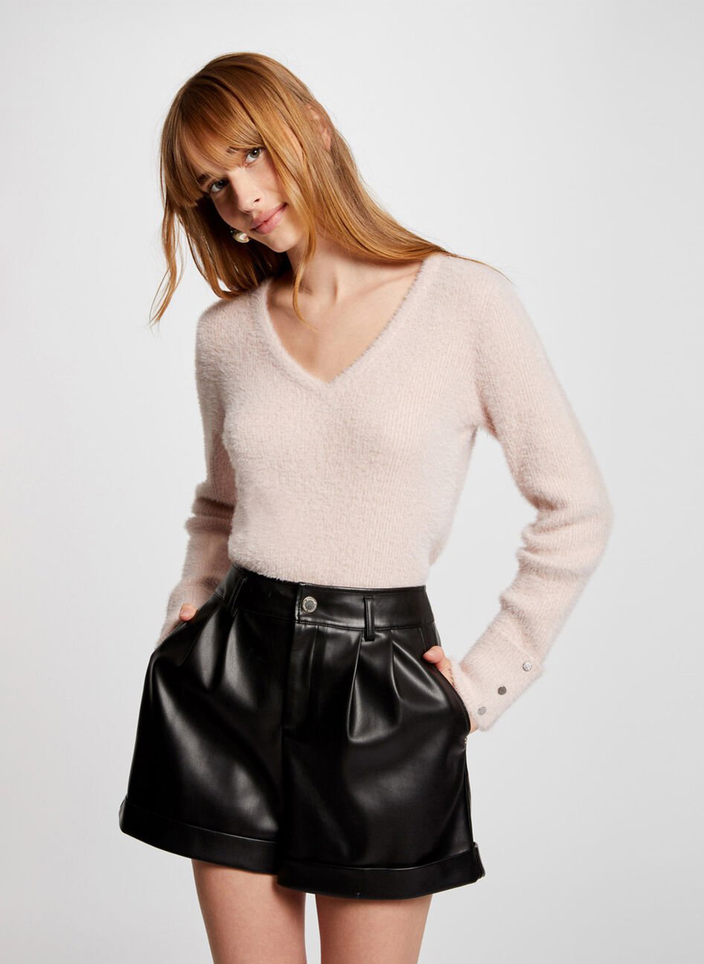 Mixed-knit V-neck sweater MORGAN