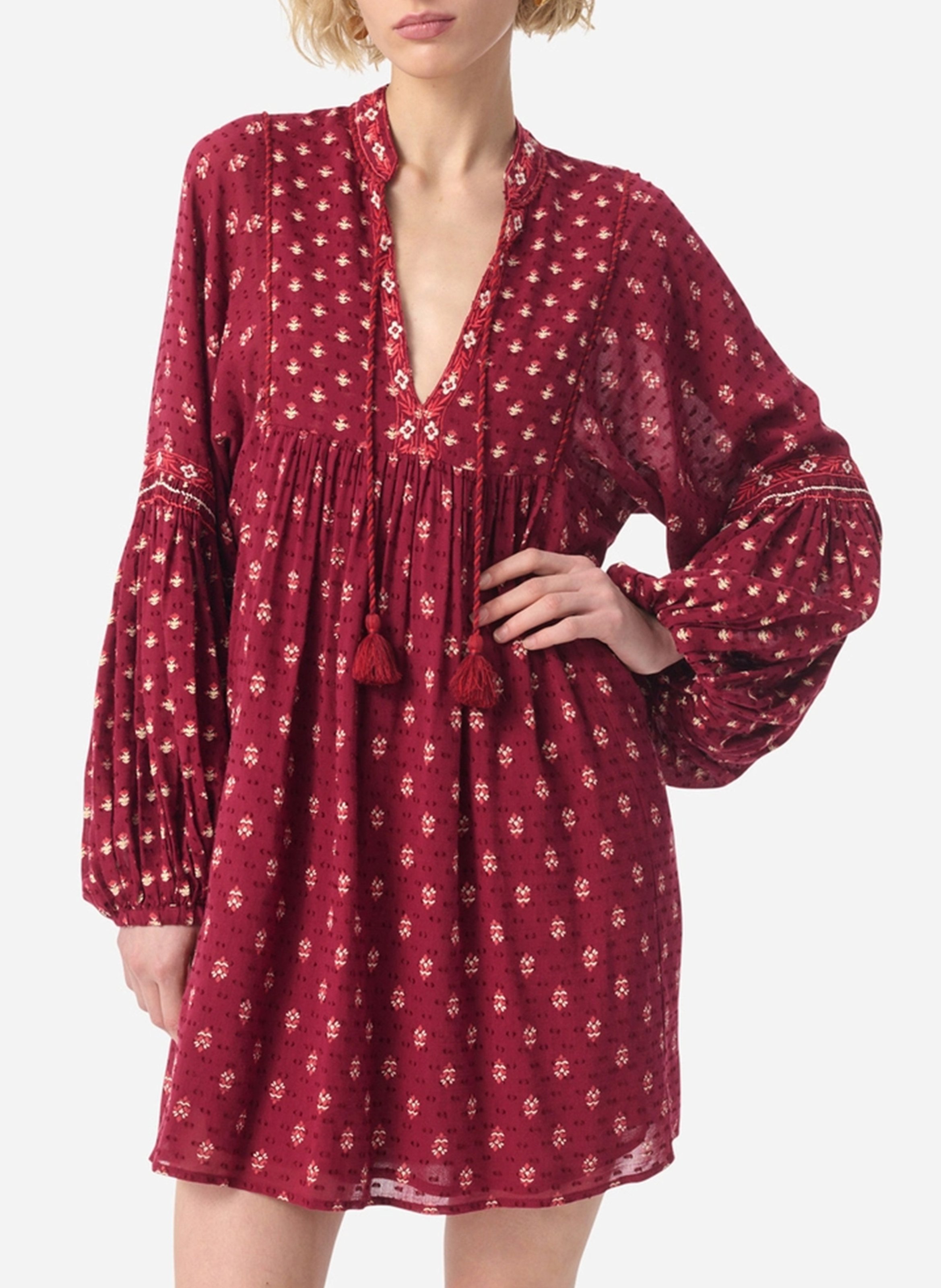 Robe courte col V imprimée VANESSA BRUNO Rouge