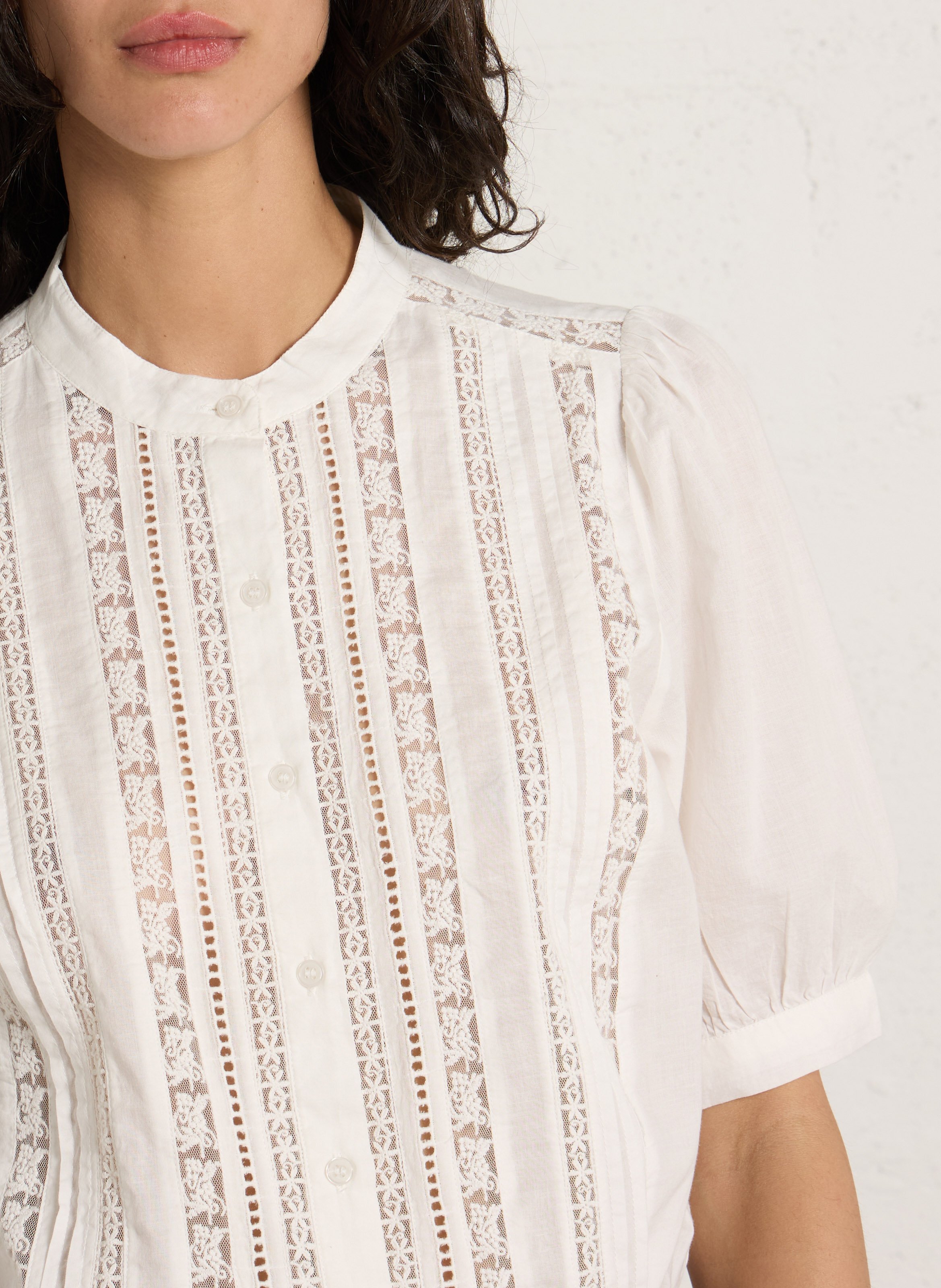 Weite Baumwollbluse mit Mao-Kragen PETITE MENDIGOTE Beige