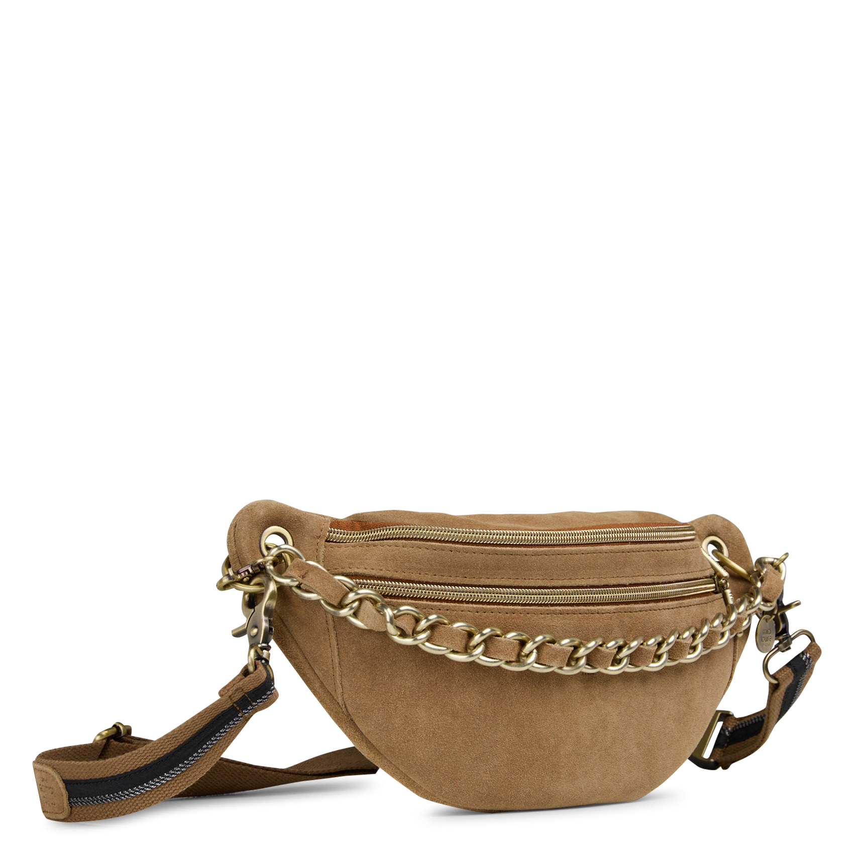 Velvet-look leather waist bag Brown