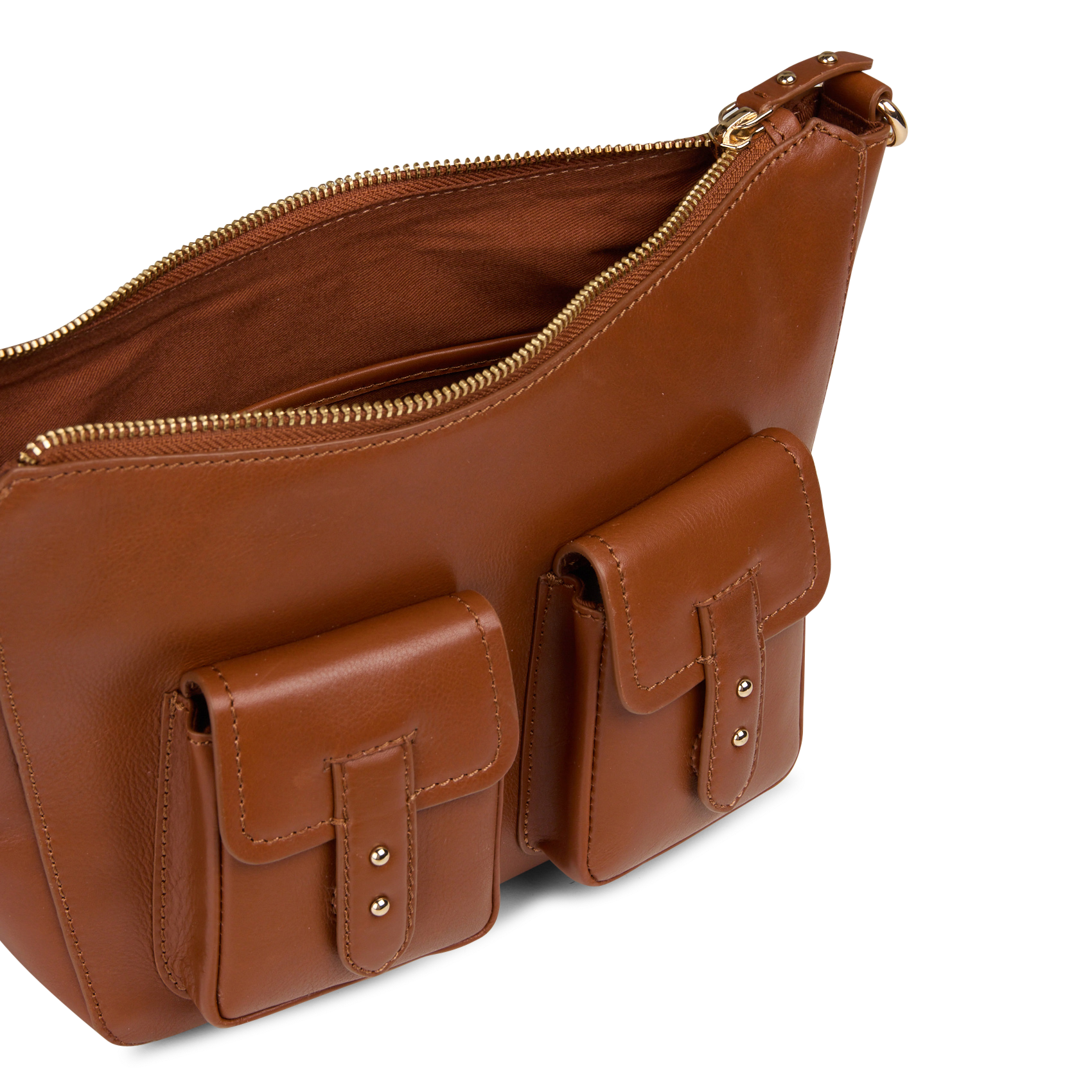 Schoudertas van leer met cargostijl PETITE MENDIGOTE Bruin