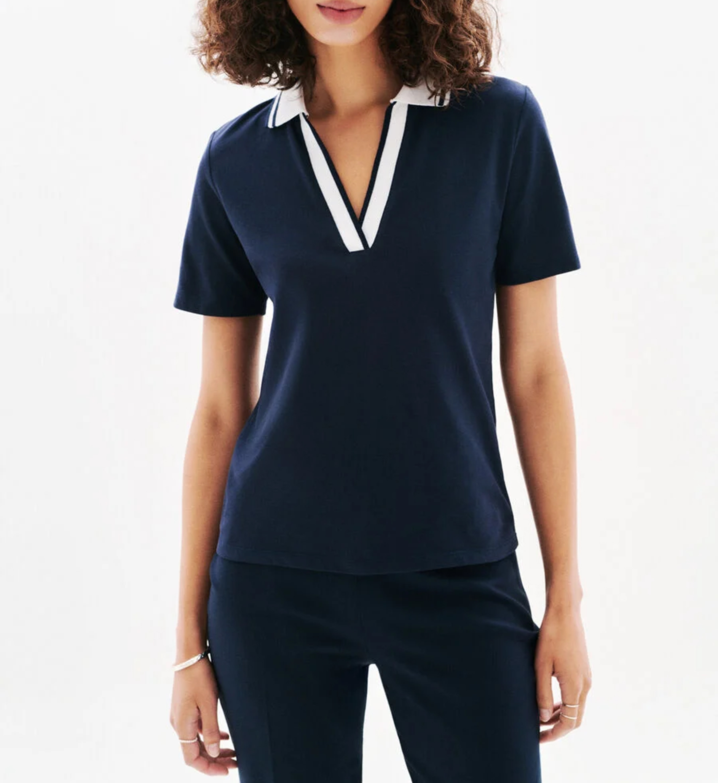 Polo col v manches courtes CAROLL Bleu