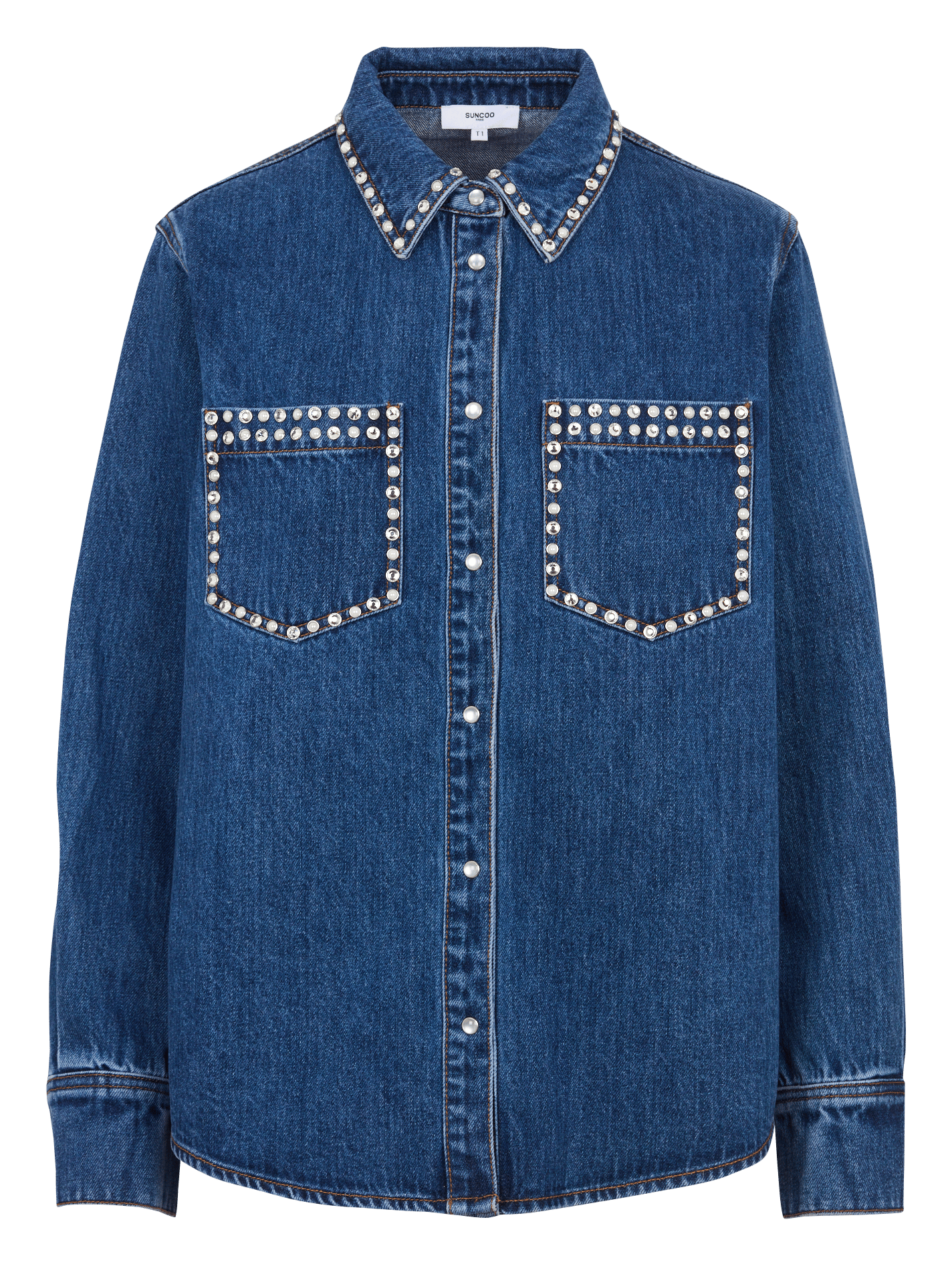 Straight denim shirt with rhinestones SUNCOO Blue