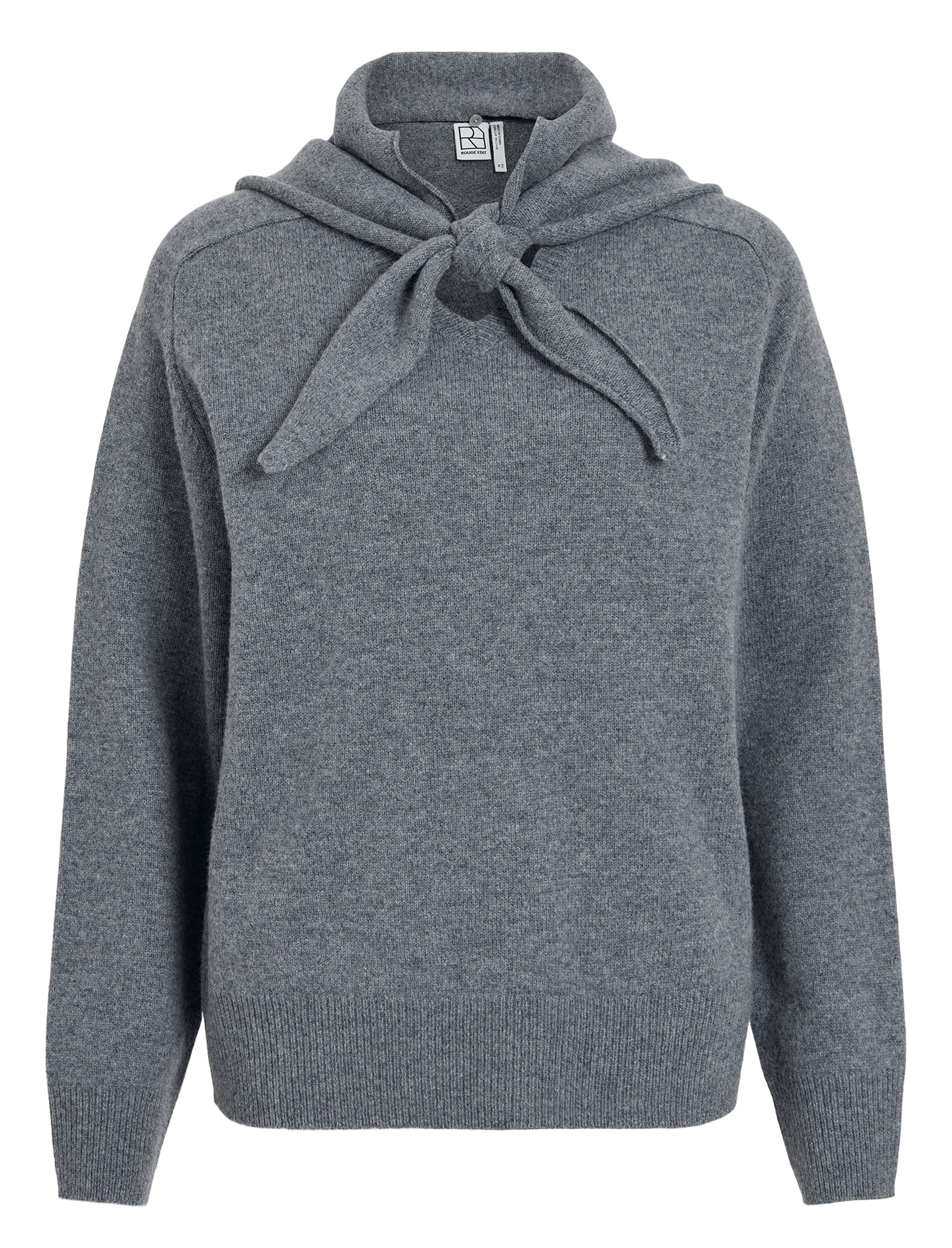 Straight wool sweater with Lavallière collar ROUGE EDIT Grey