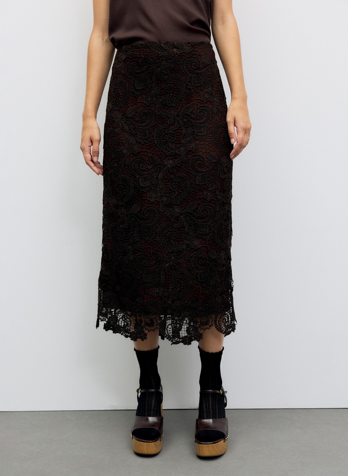 Straight lace midi skirt GERARD DAREL Brown