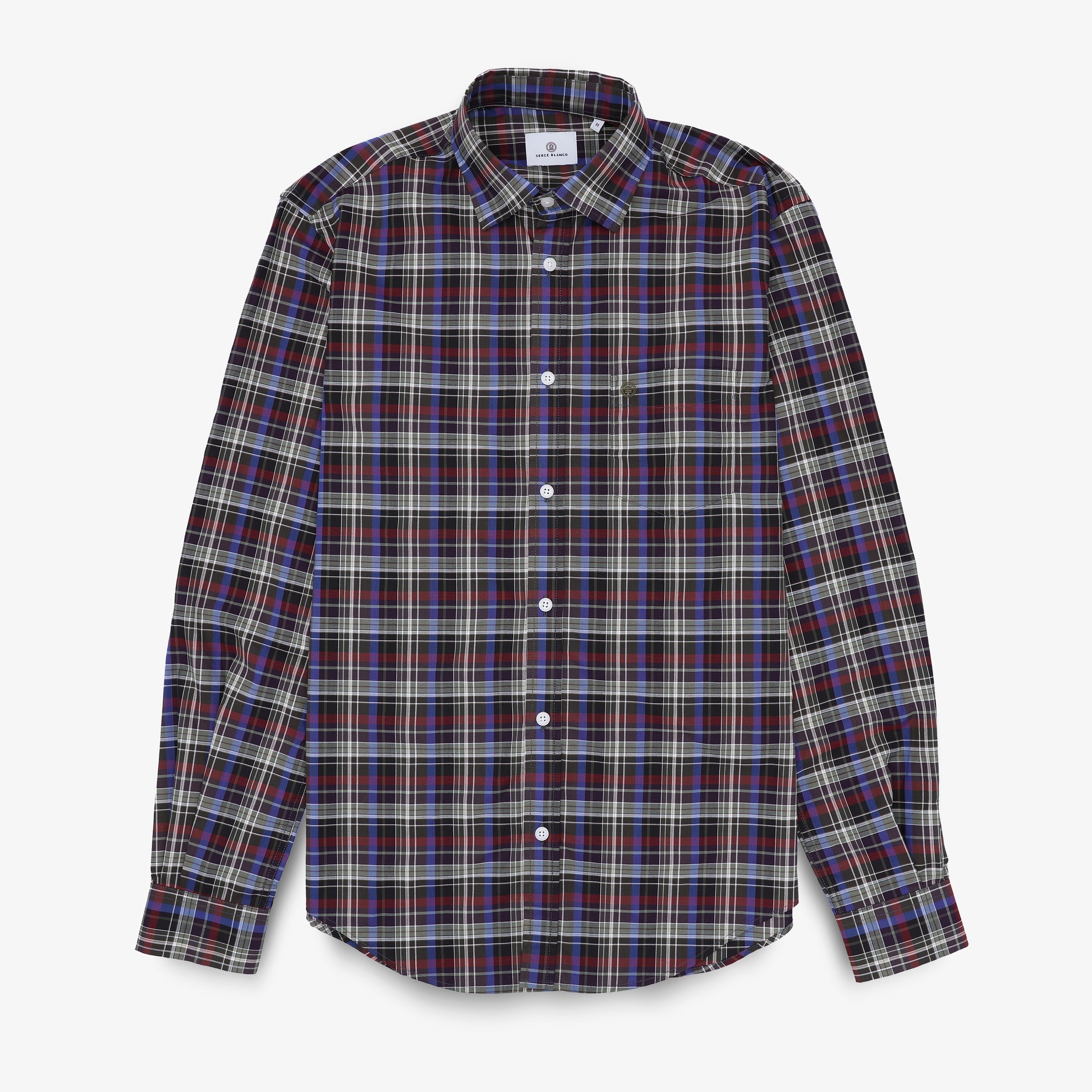 Chemise manches longues en coton à carreaux multicolore SERGE BLANCO Bleu