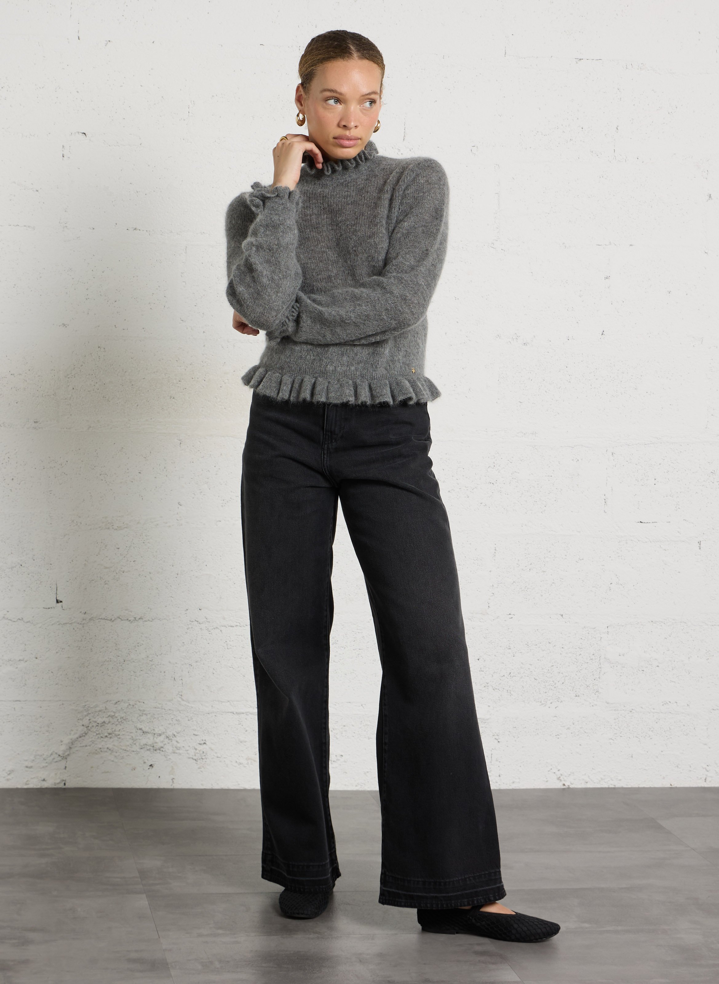 Wollmix-Pullover mit Stehkragen DES PETITS HAUTS Grau