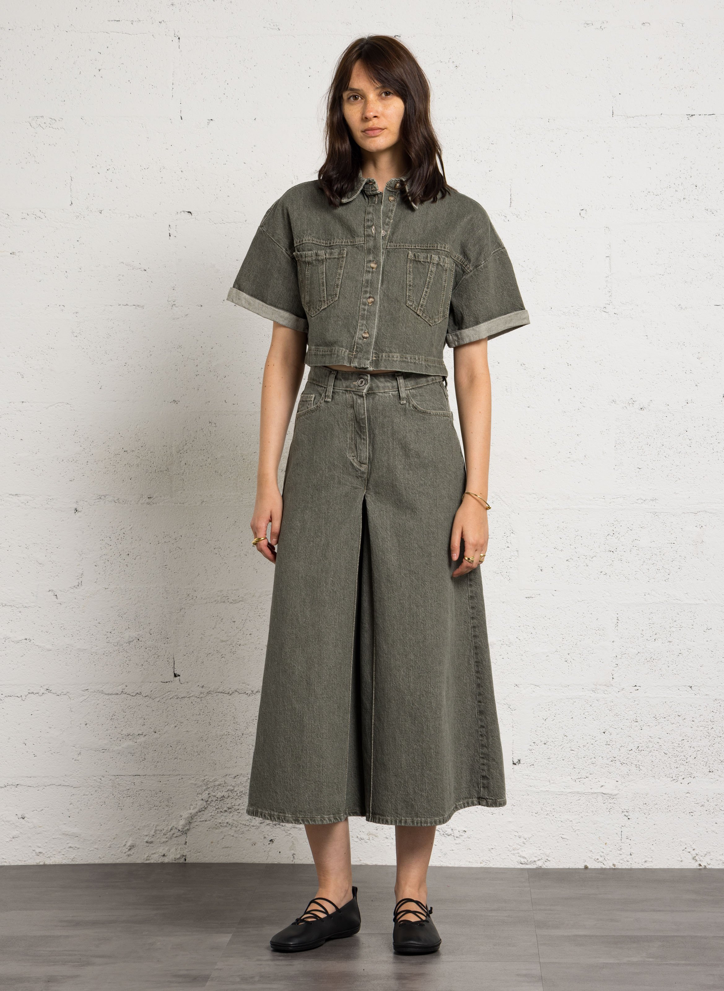 Veste en jean courte en coton mélangé PLEASE Vert