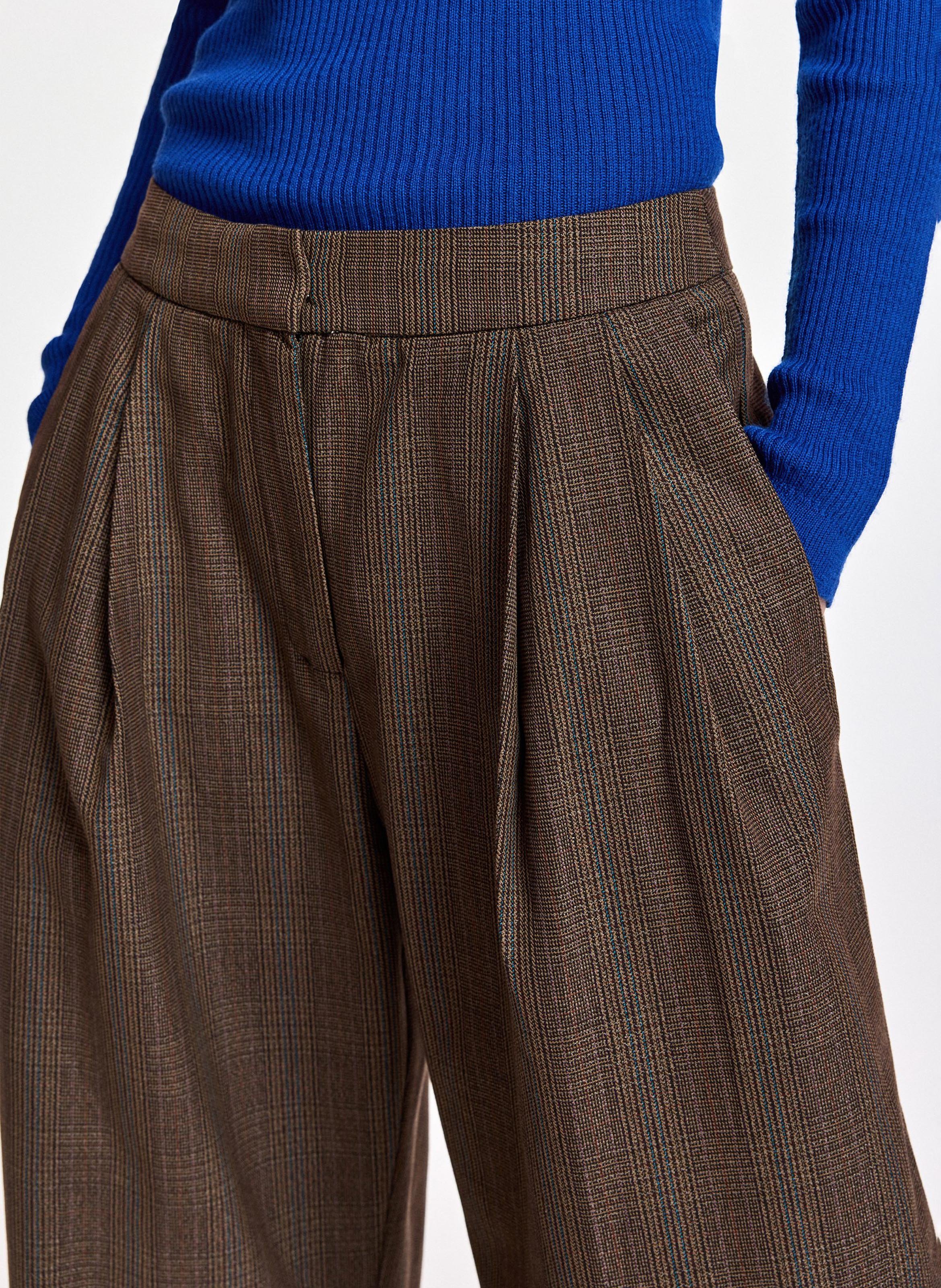 Karierte Barrel-Hose ESSENTIEL ANTWERP Braun