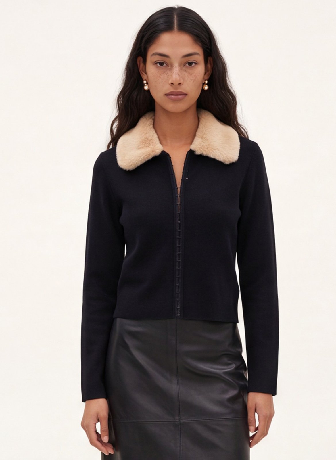 Recht gilet met kraag met imitatiebontlook KOOKAI Zwart