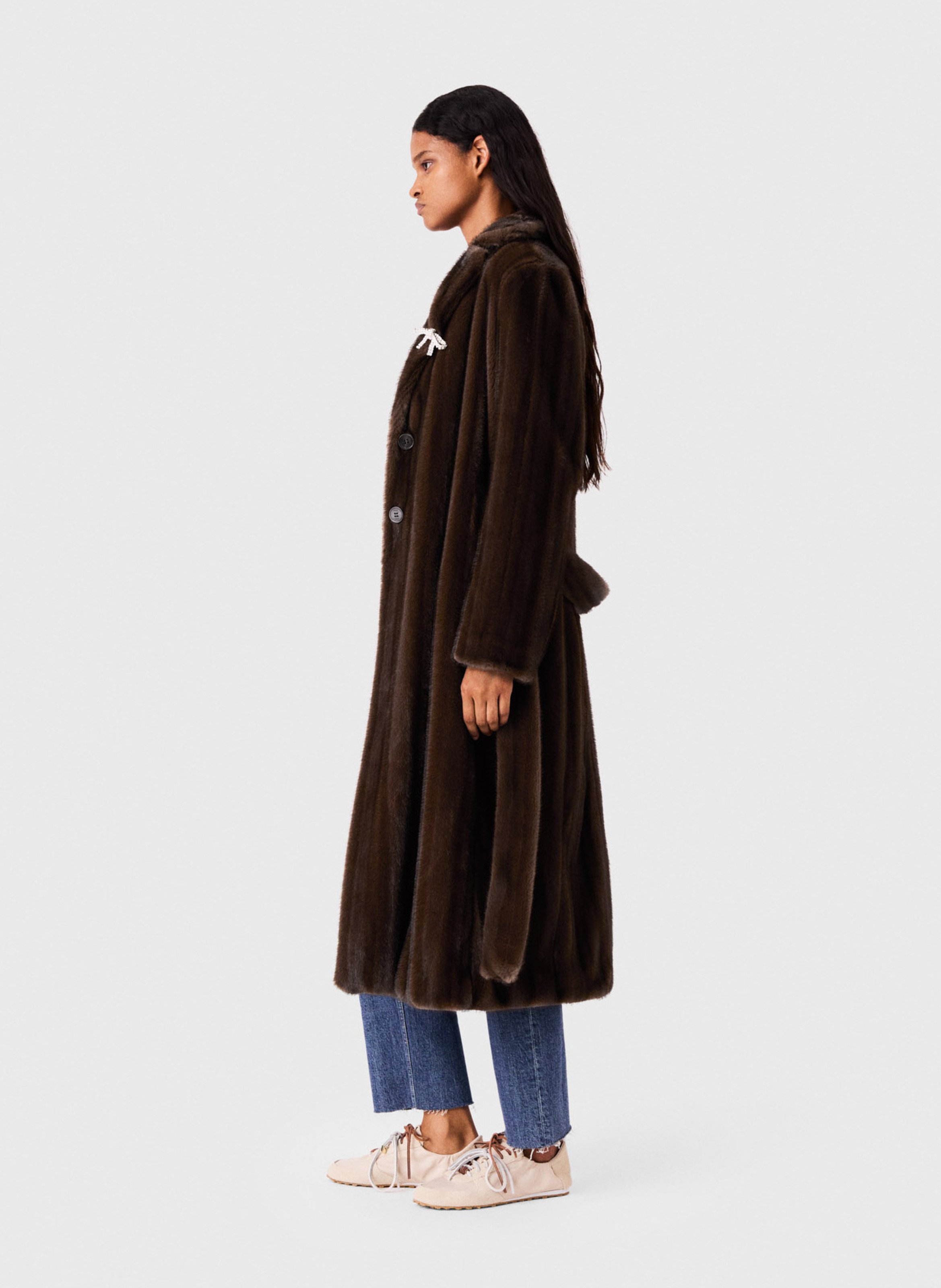 Manteau oversize ceinturé effet fourrure MAJE Bruin
