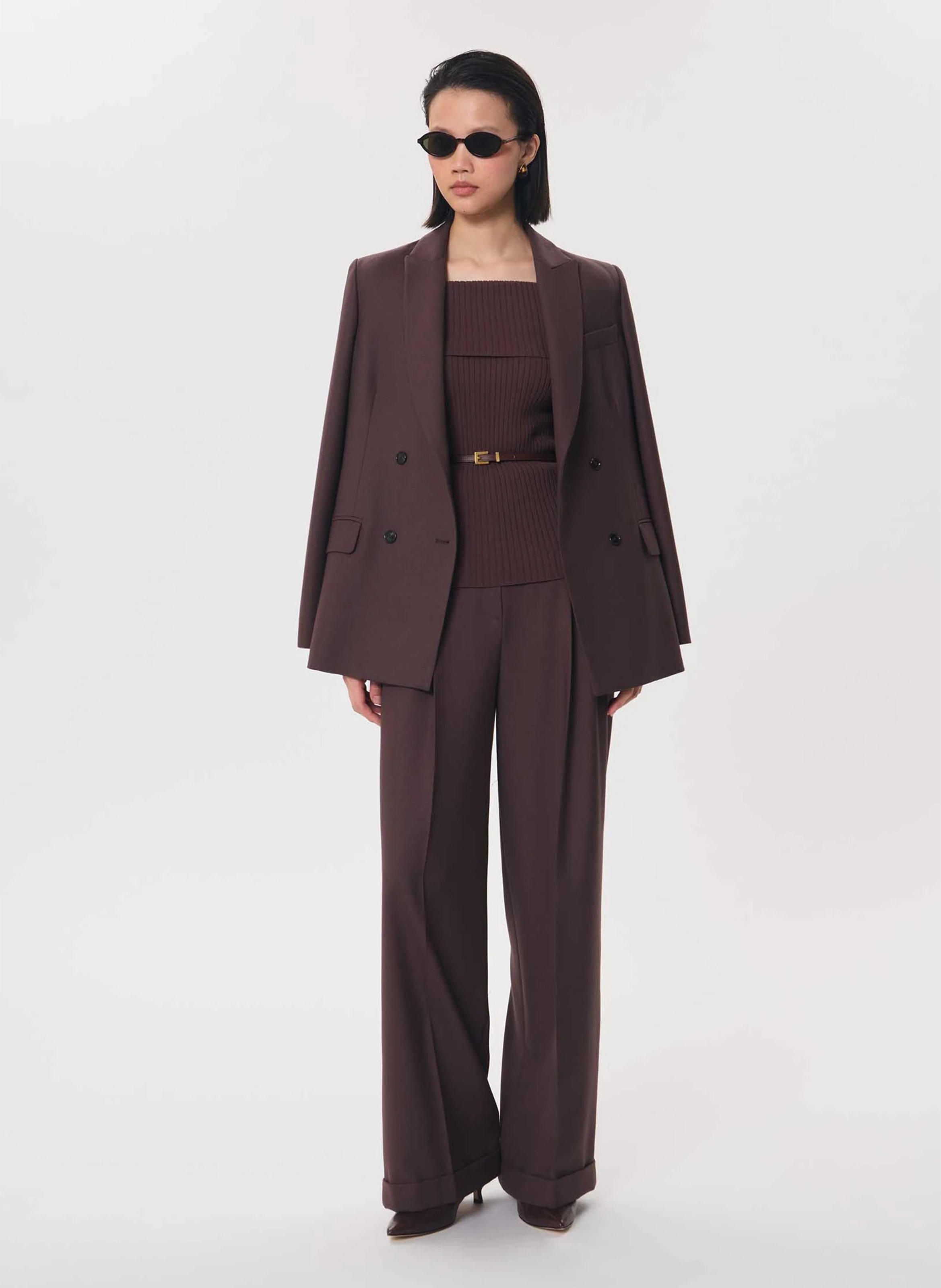 High-waisted wide-leg belted trousers TARA JARMON Brown