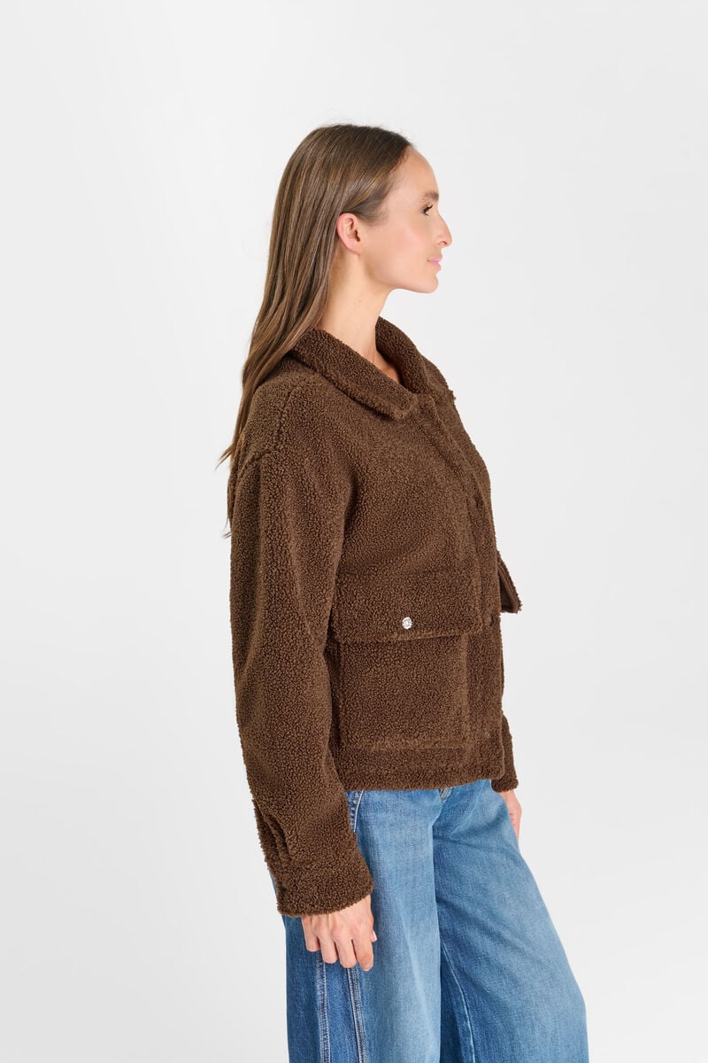 High-Neck Snap-Button Jacket LE TEMPS DES CERISES Brown