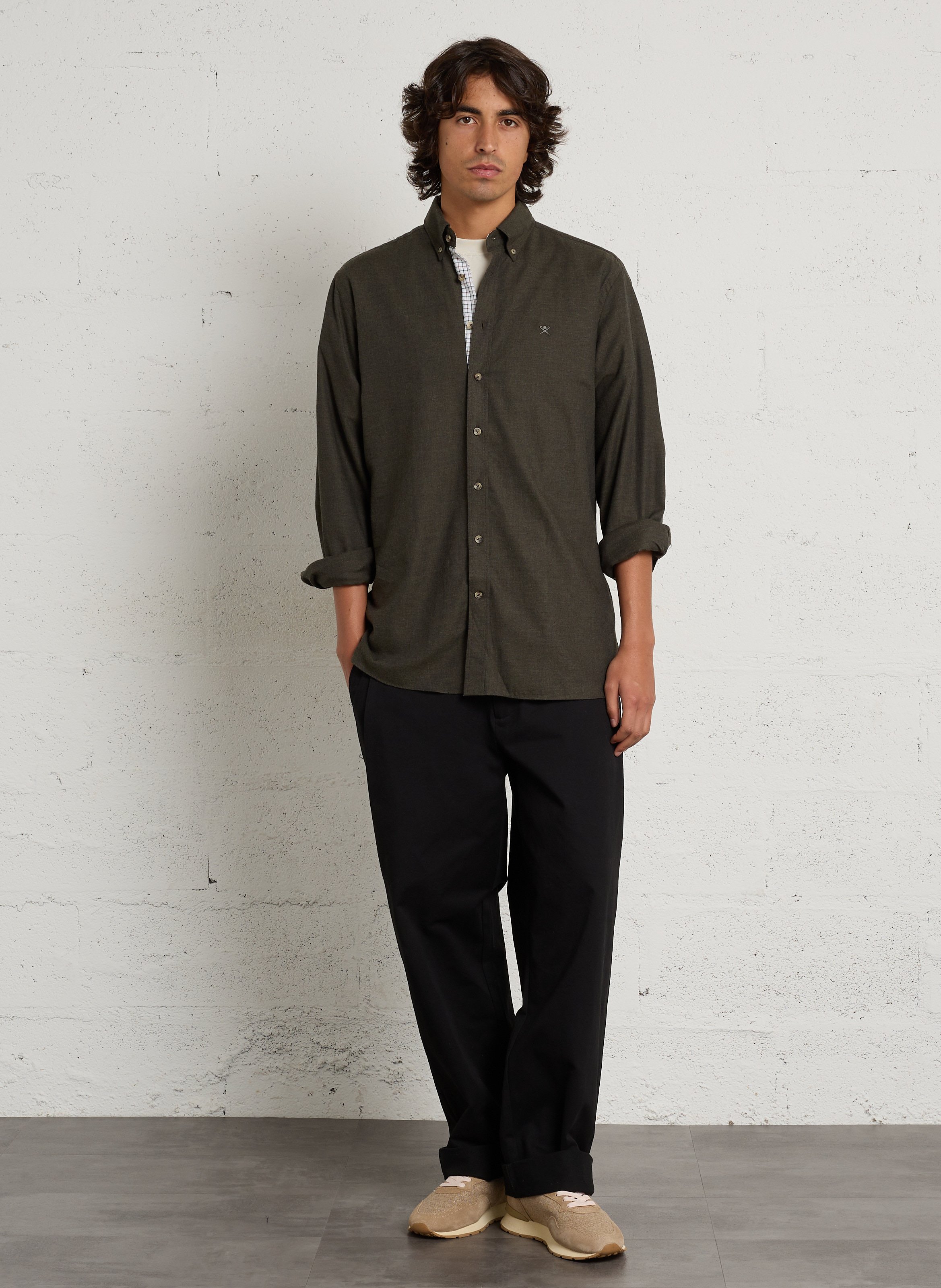 Chemise col classique en coton HACKETT Vert