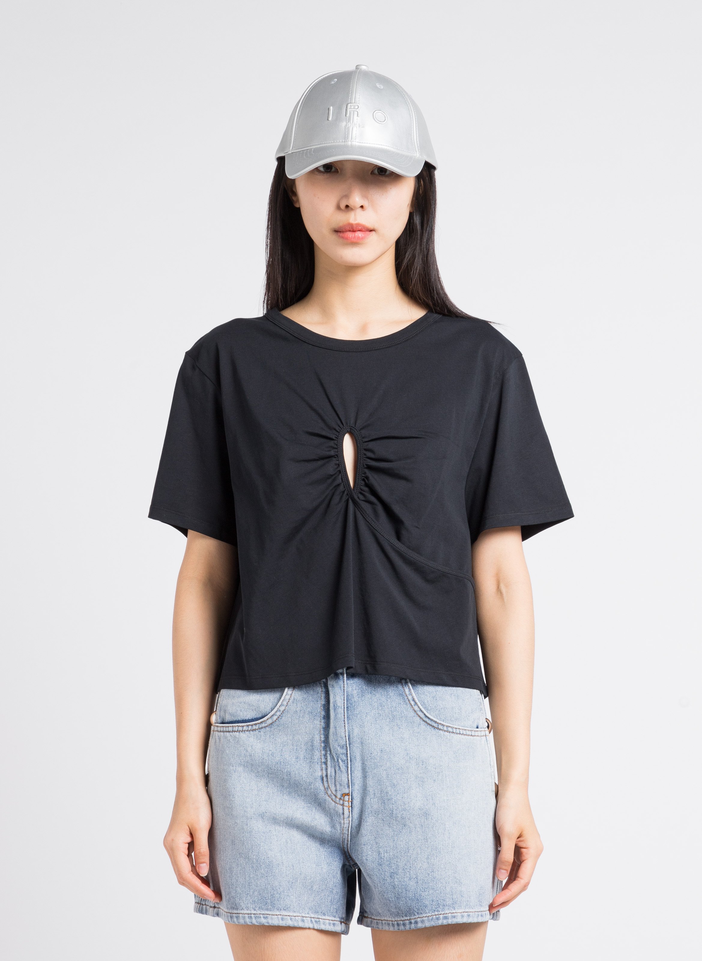 Open cotton T-shirt with gathers IRO Black