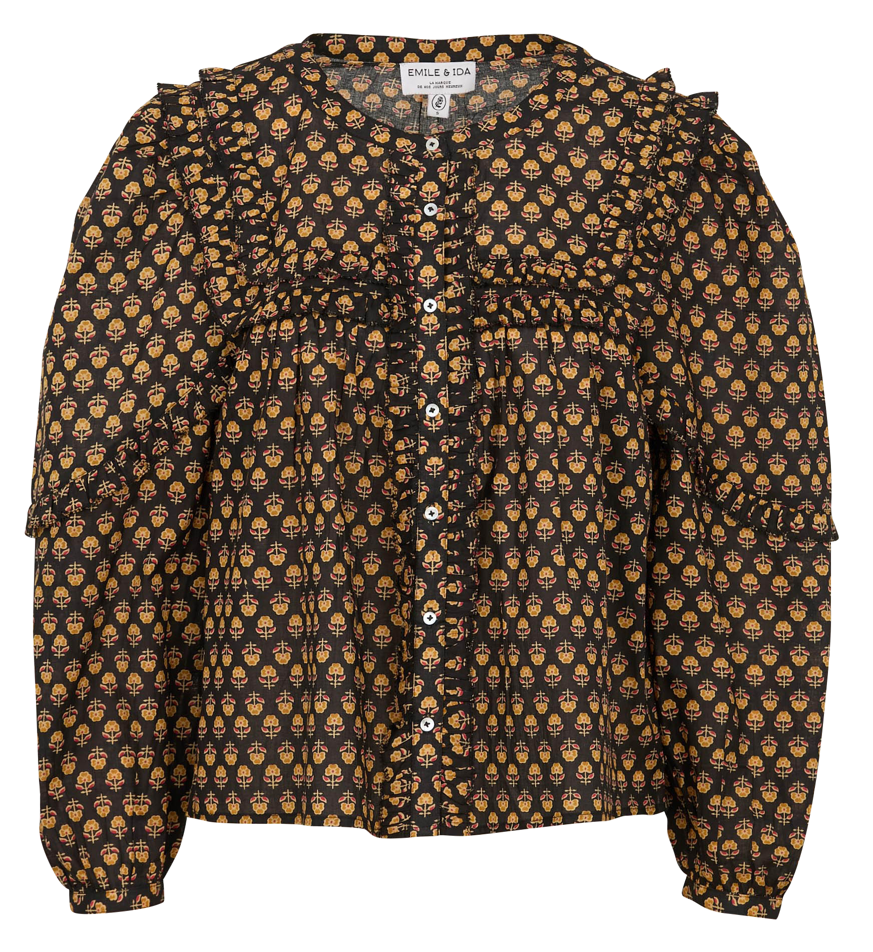 Round neck top with floral print in cotton EMILE ET IDA Black