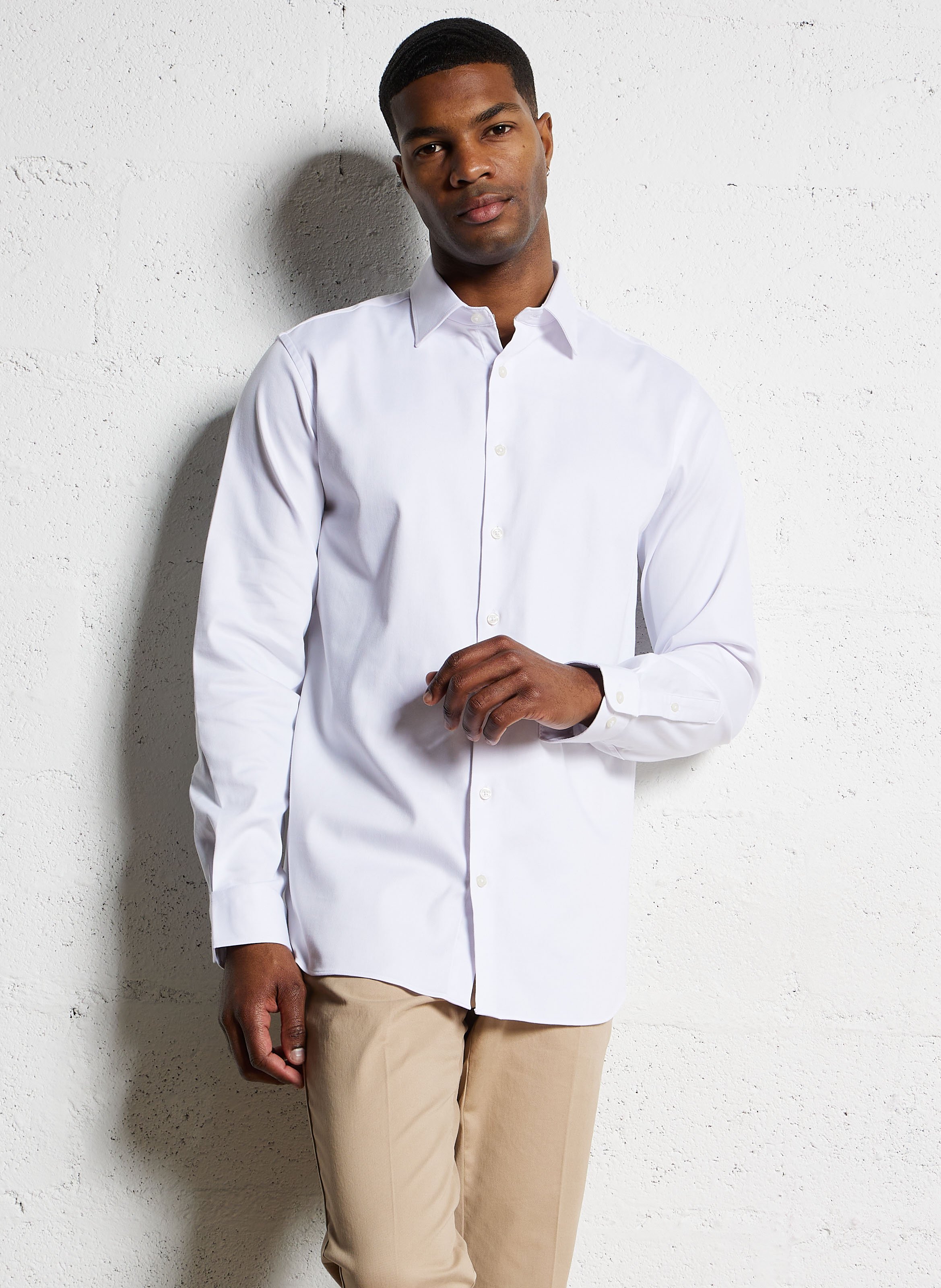 Regular shirt with classic collar in blended organic cotton SELECTED White