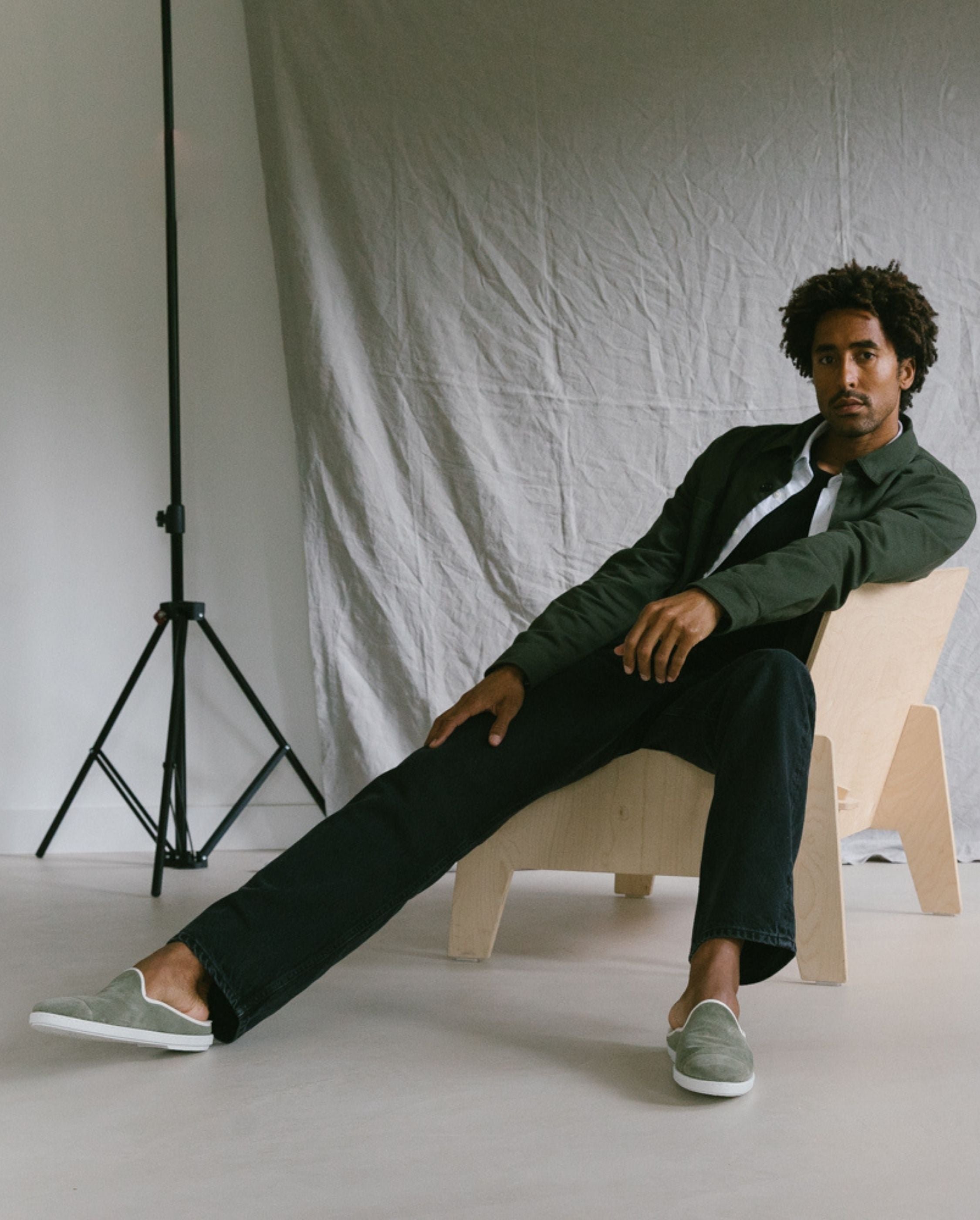 Men's leather mule, light khaki ANGARDE Khaki