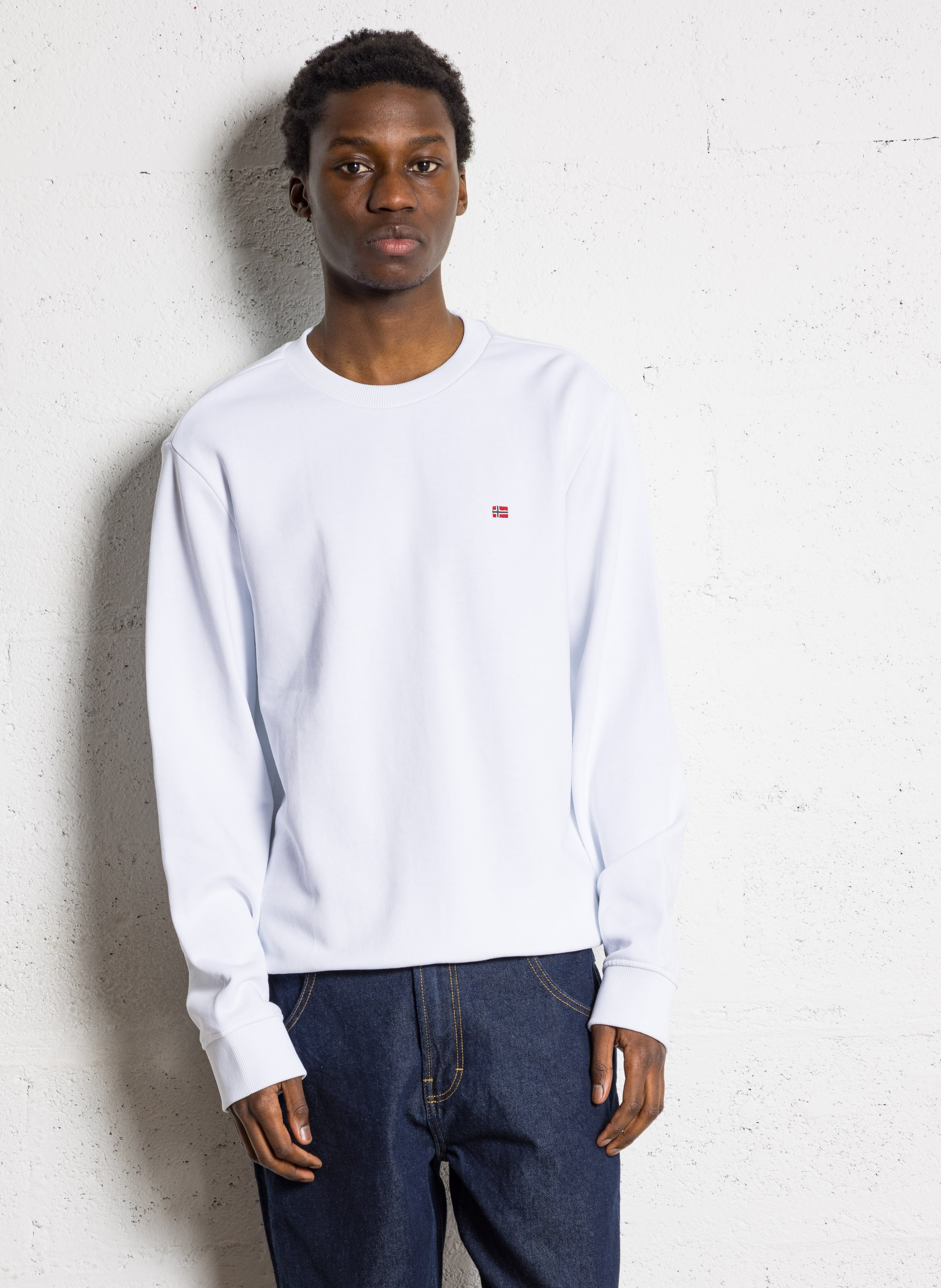 Sweat droit col rond en coton NAPAPIJRI Blanc