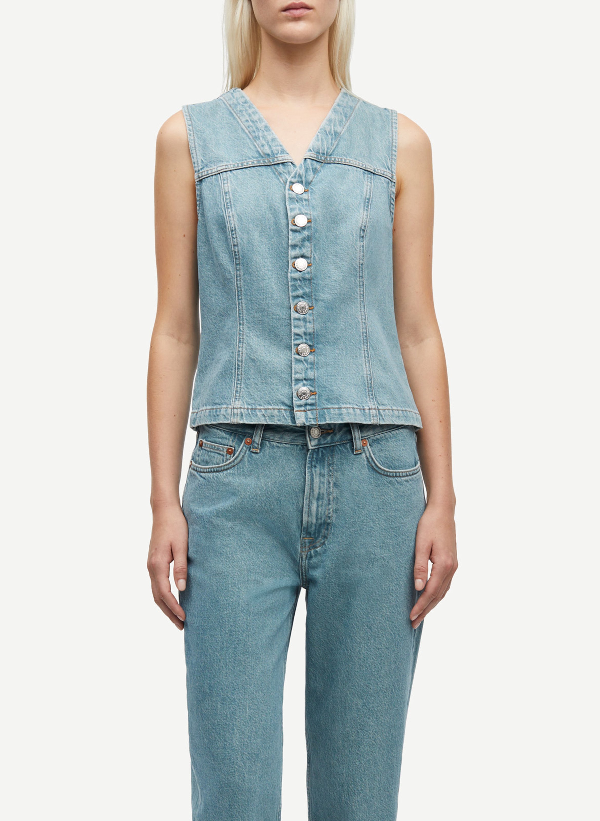 Top col v en denim SAMSOE SAMSOE Bleu