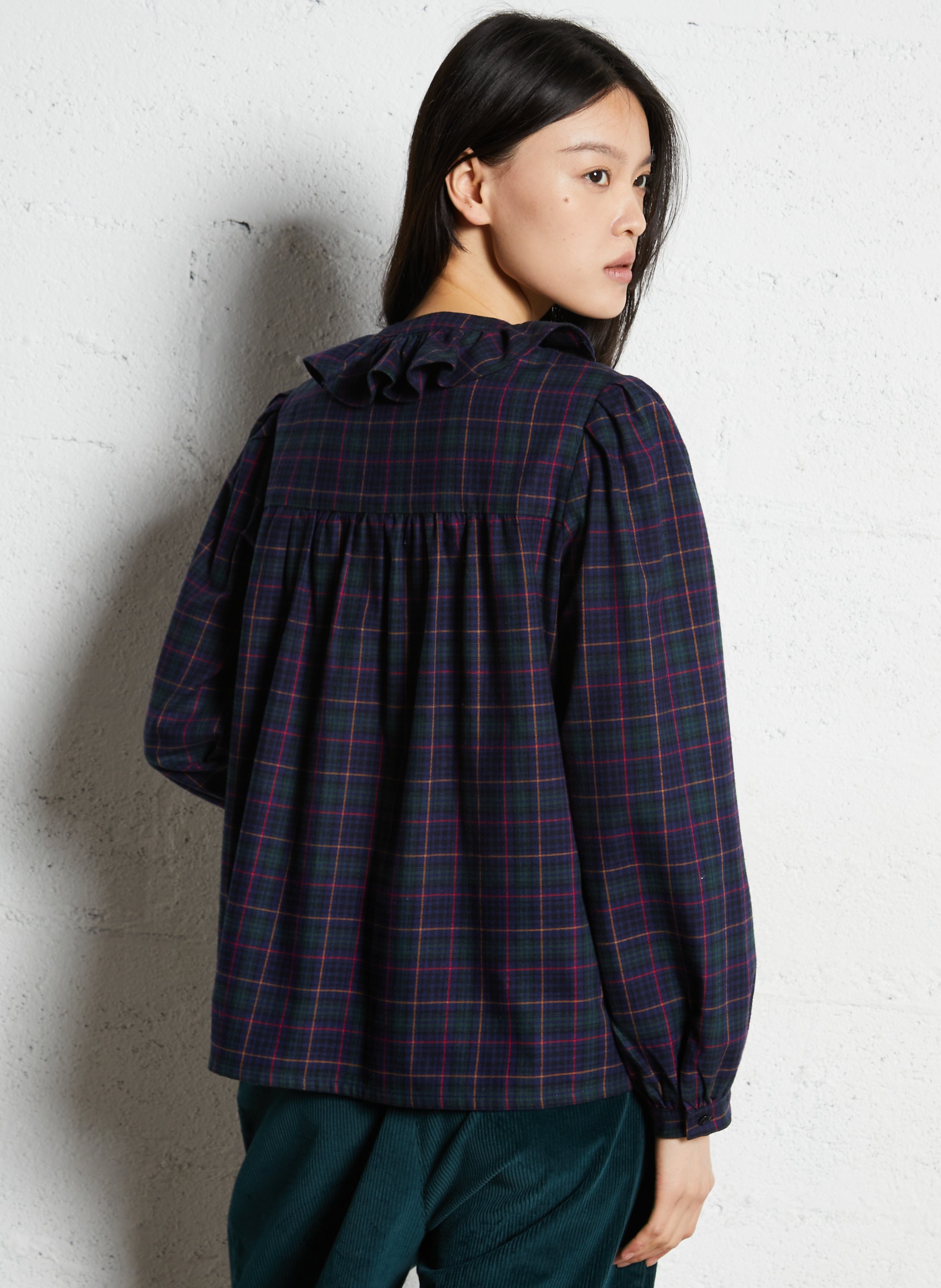 Rechte, katoenen blouse met print SUZIE WINKLE Blauw