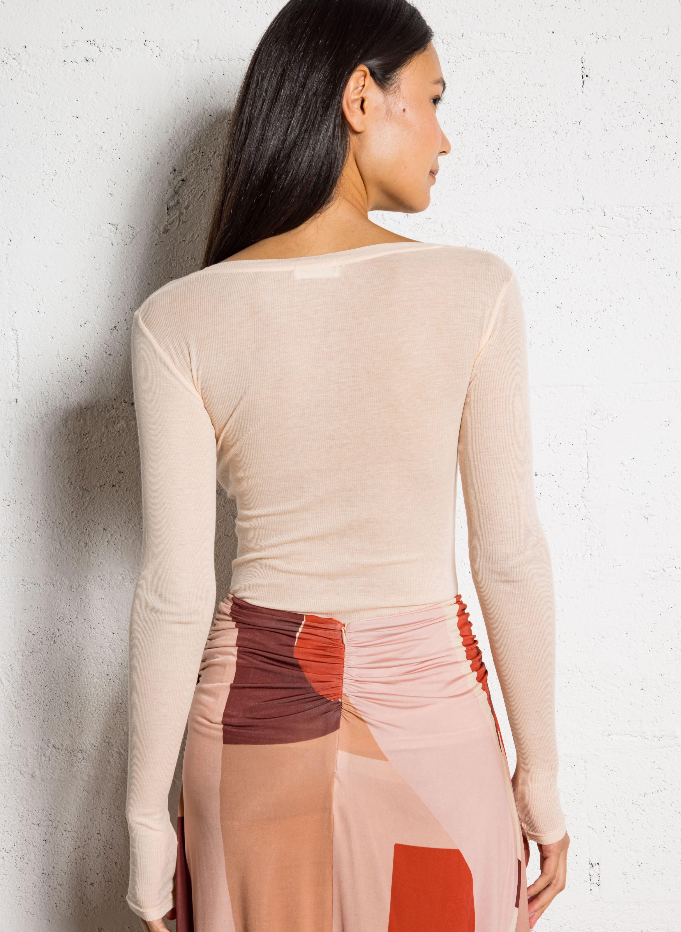 Fitted V-neck cotton t-shirt AMERICAN VINTAGE Beige