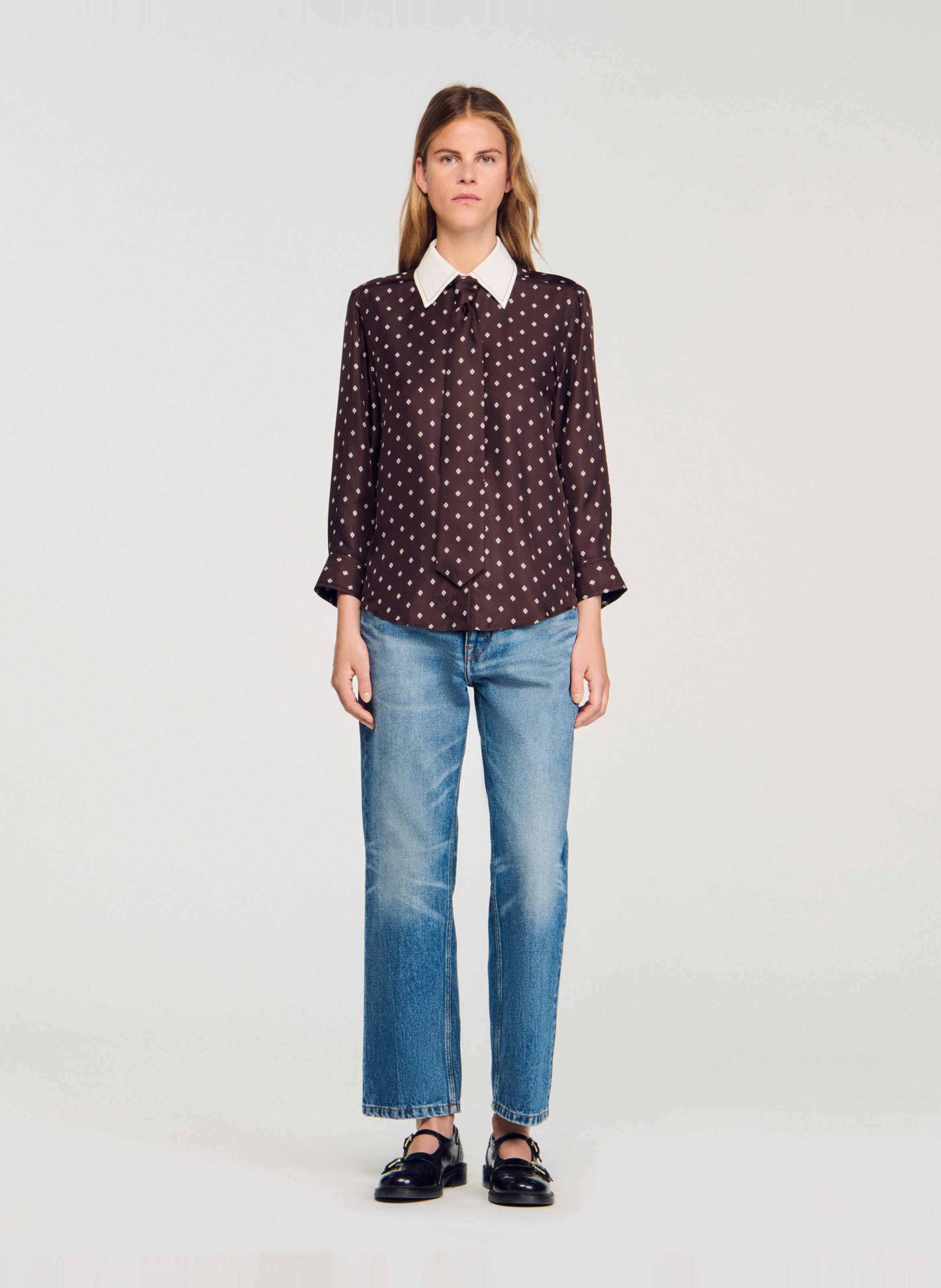 Chemise à pois en soie SANDRO Marron