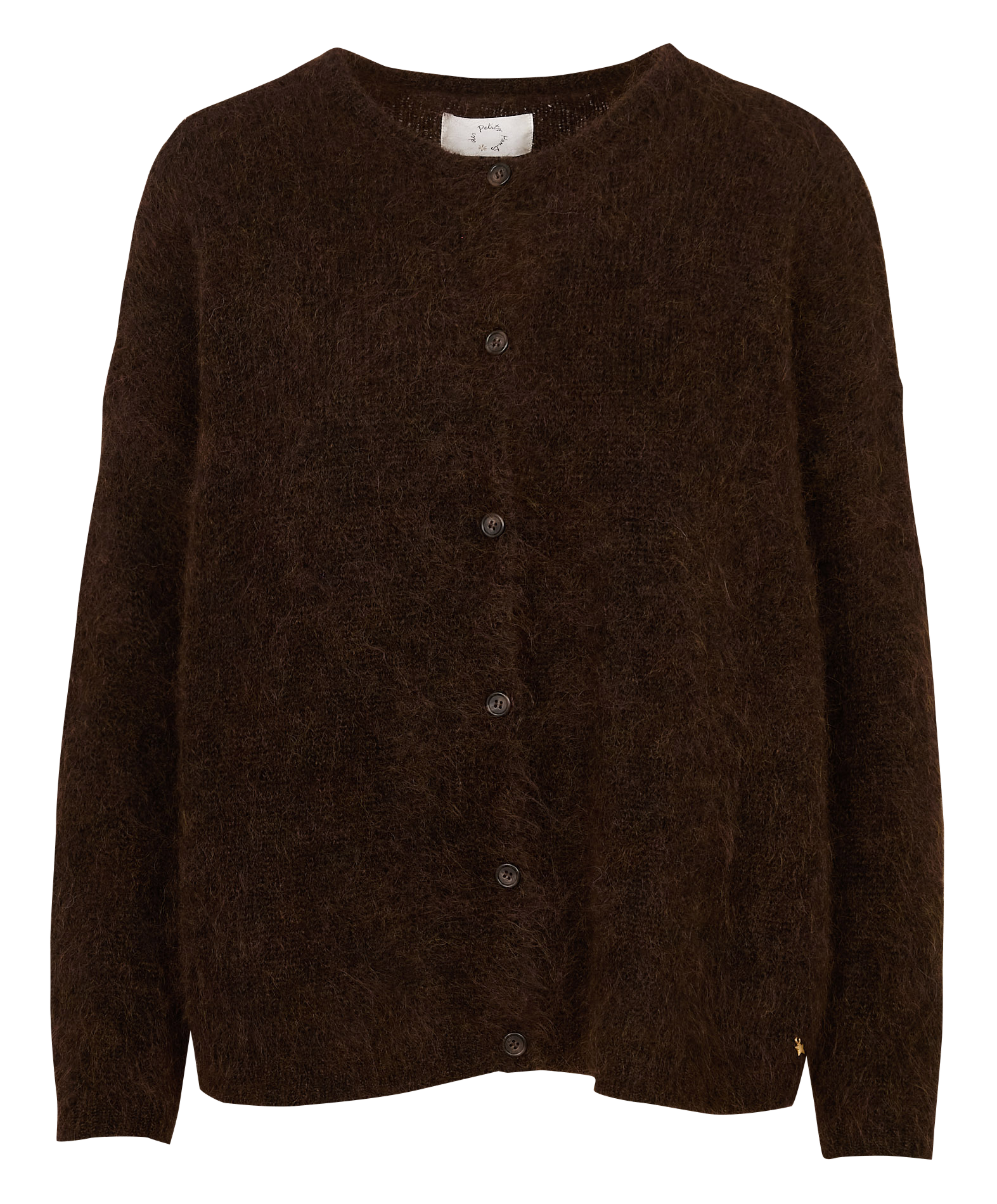 Round-neck mixed-knit cardigan DES PETITS HAUTS Brown