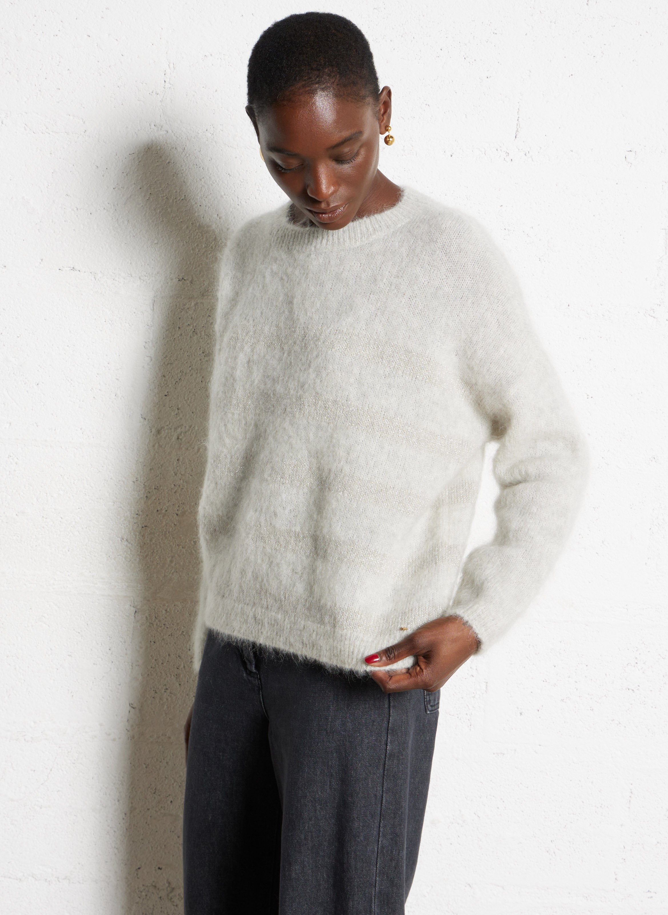 Wool-blend loose-fit striped sweater DES PETITS HAUTS Grey