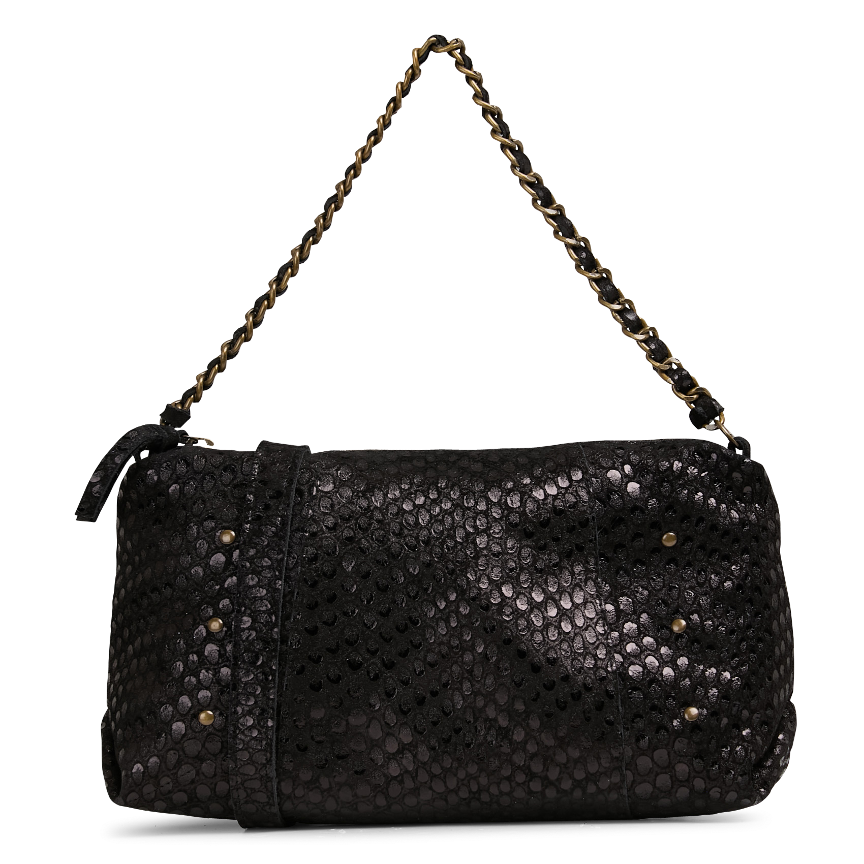 Sac porté épaule jacquard brillant en cuir PIECES Noir