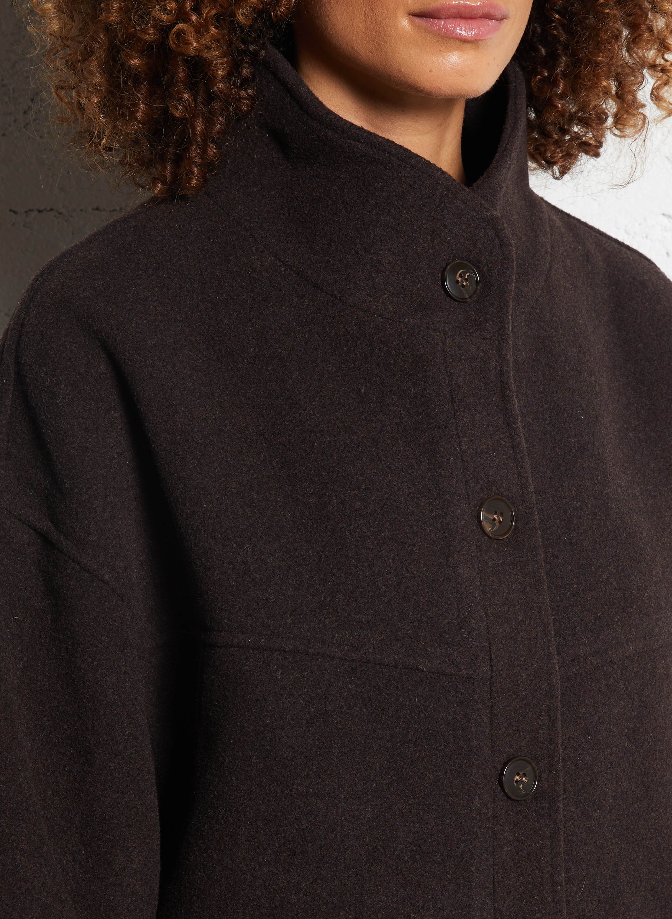 Cropped loose-fit wool-blend coat SEE U SOON Brown